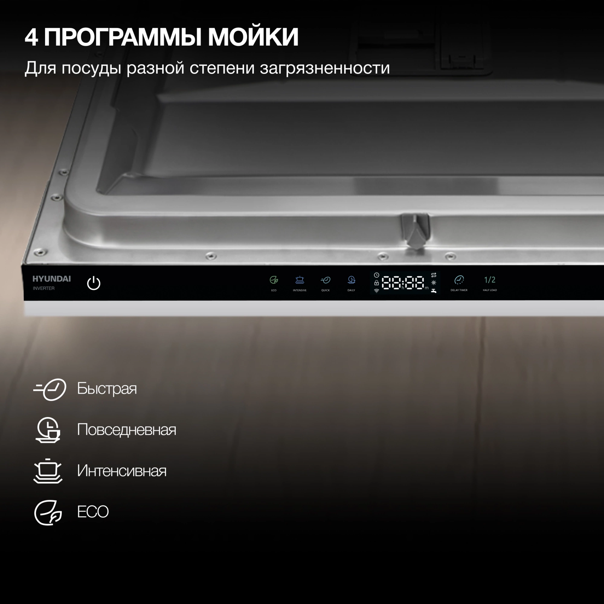 Посудомоечная машина встраив. Hyundai HBD 642 2100Вт полноразмерная нержавеющая сталь инвертор — миниатюра 20