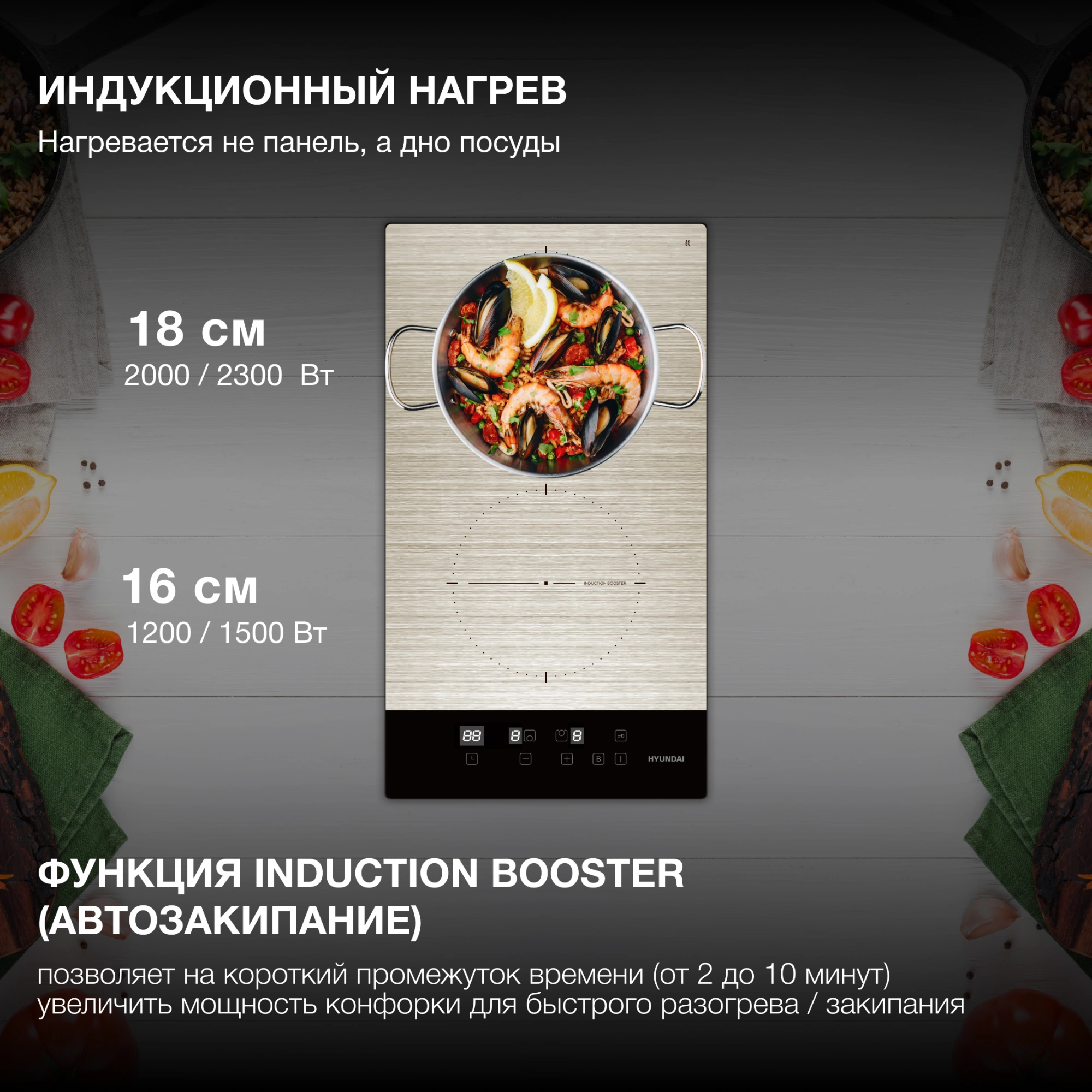 Индукционная варочная поверхность Hyundai HHI 3772 GR серебристый — миниатюра 2