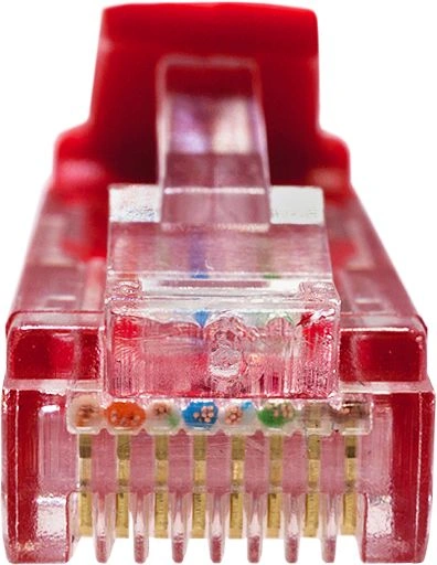 Патч-корд Suprlan 10-0154 UTP RJ-45 вил.-вилка RJ-45 кат.5E 3м красный LSZH 26AWG — миниатюра 2