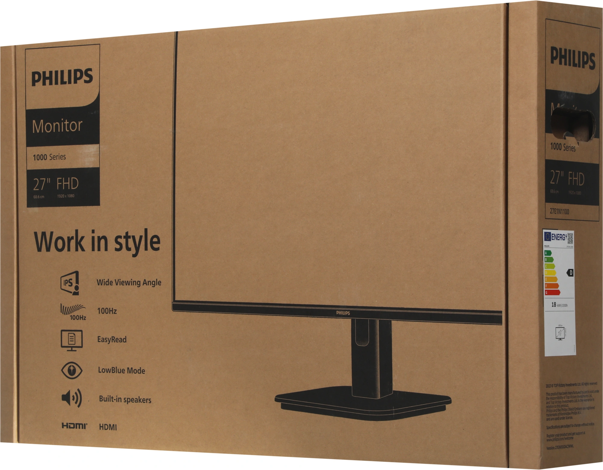 Монитор Philips 27" E Line 27E1N1100A черный IPS LED 16:9 HDMI M/M матовая 1300:1 250cd 178гр/178гр 1920x1080 100Hz FreeSync VGA FHD 4кг — миниатюра 11