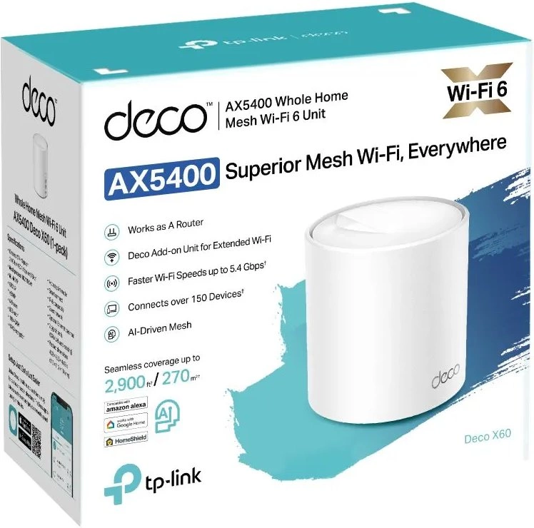Бесшовный Mesh роутер TP-Link Deco X60(1-pack) AX5400 10/100/1000BASE-TX белый — миниатюра 3