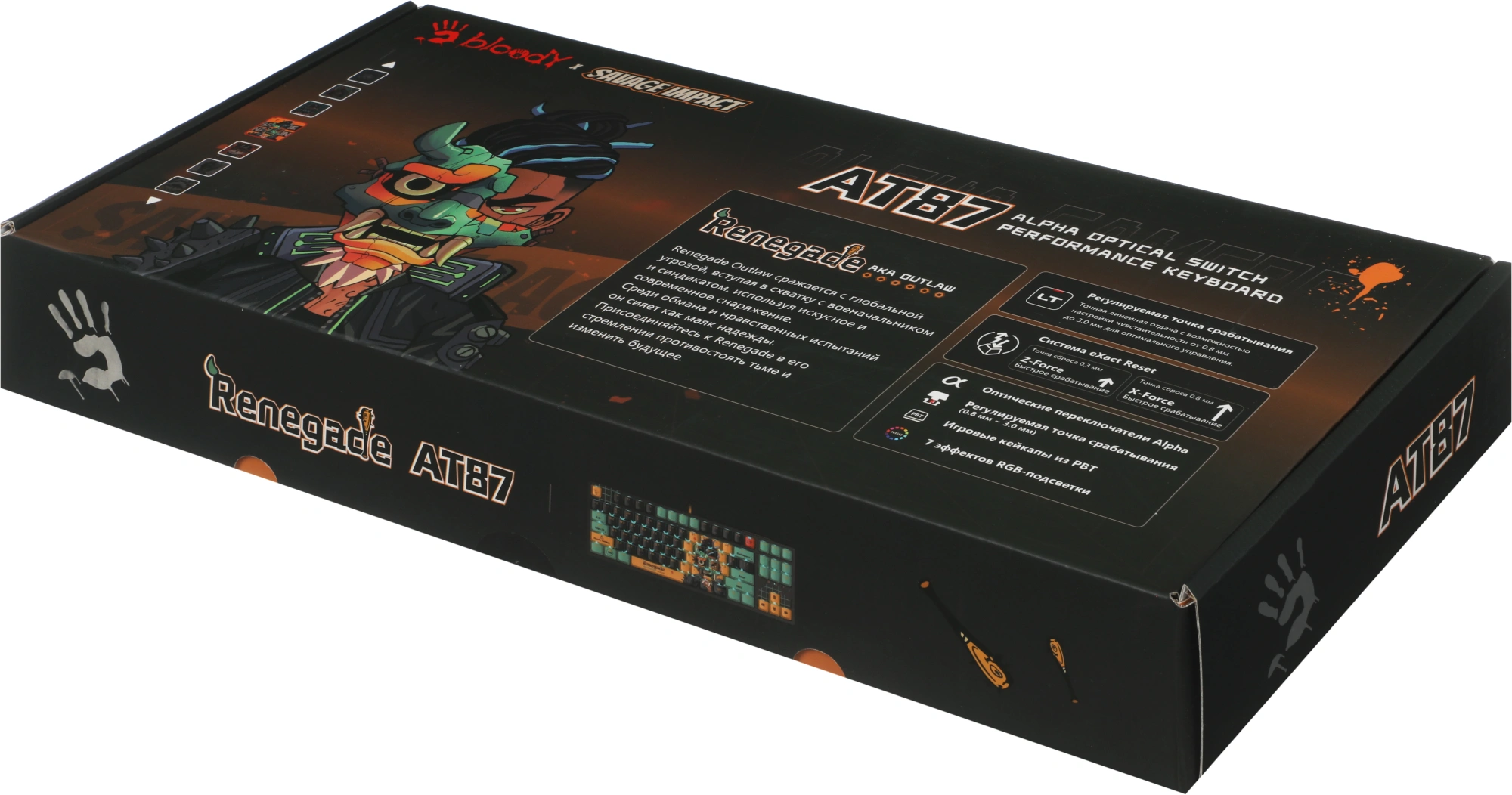 Клавиатура A4Tech AT87 Renegade черный/зеленый USB for gamer LED (AT87) кабель 1.8м — миниатюра 16