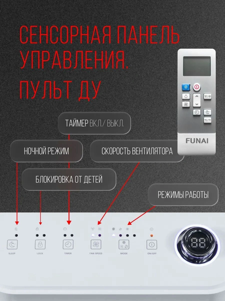 Кондиционер мобильный Funai Crocus MAC-CS22CON01 белый площ.20м2 — миниатюра 27