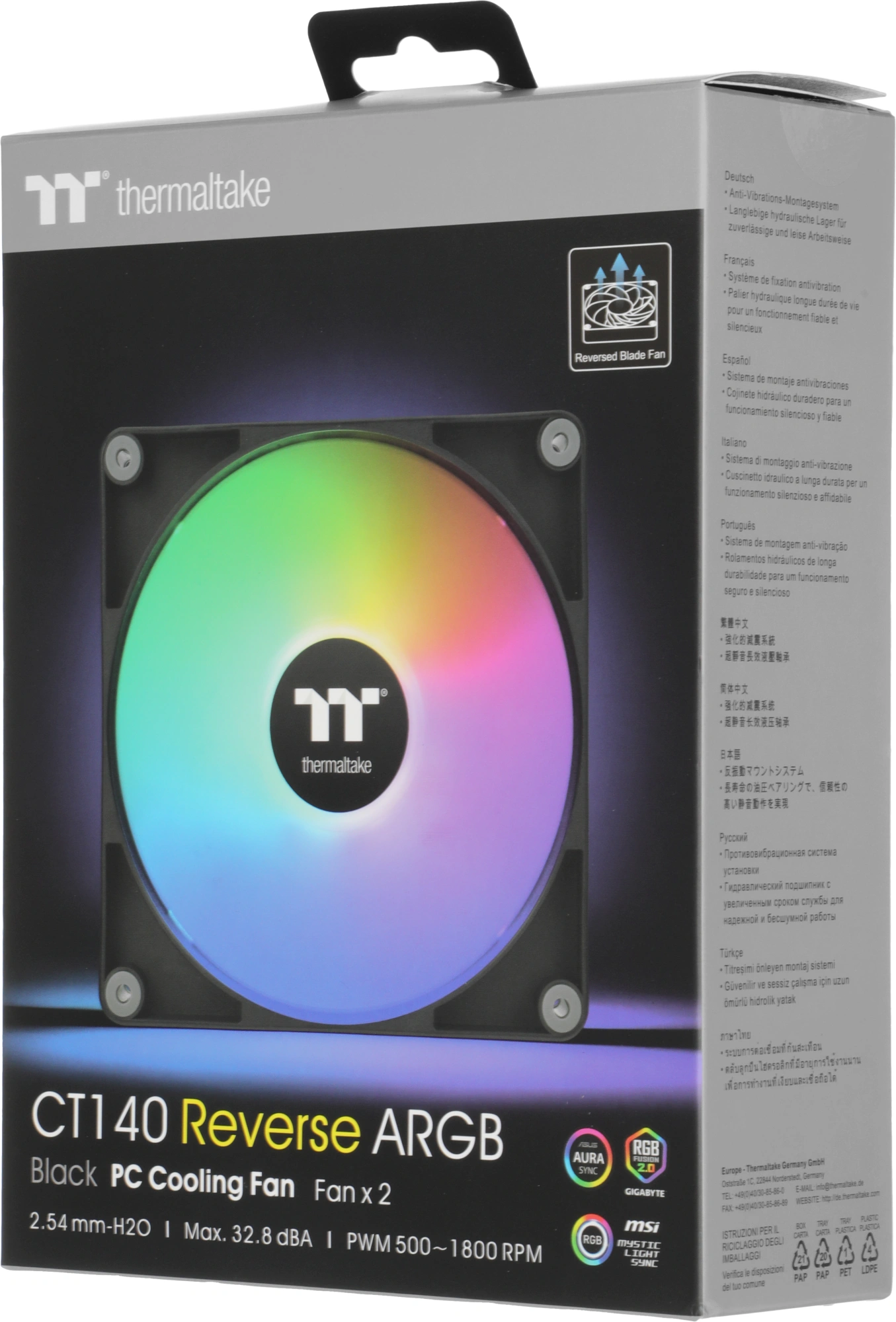Вентилятор для корпуса Thermaltake CT140 Sync Reverse ARGB 140х140x25 черный 4-pin 32.8дБ (упак.:2шт) (CL-F174-PL14SW-A) Ret — миниатюра 15