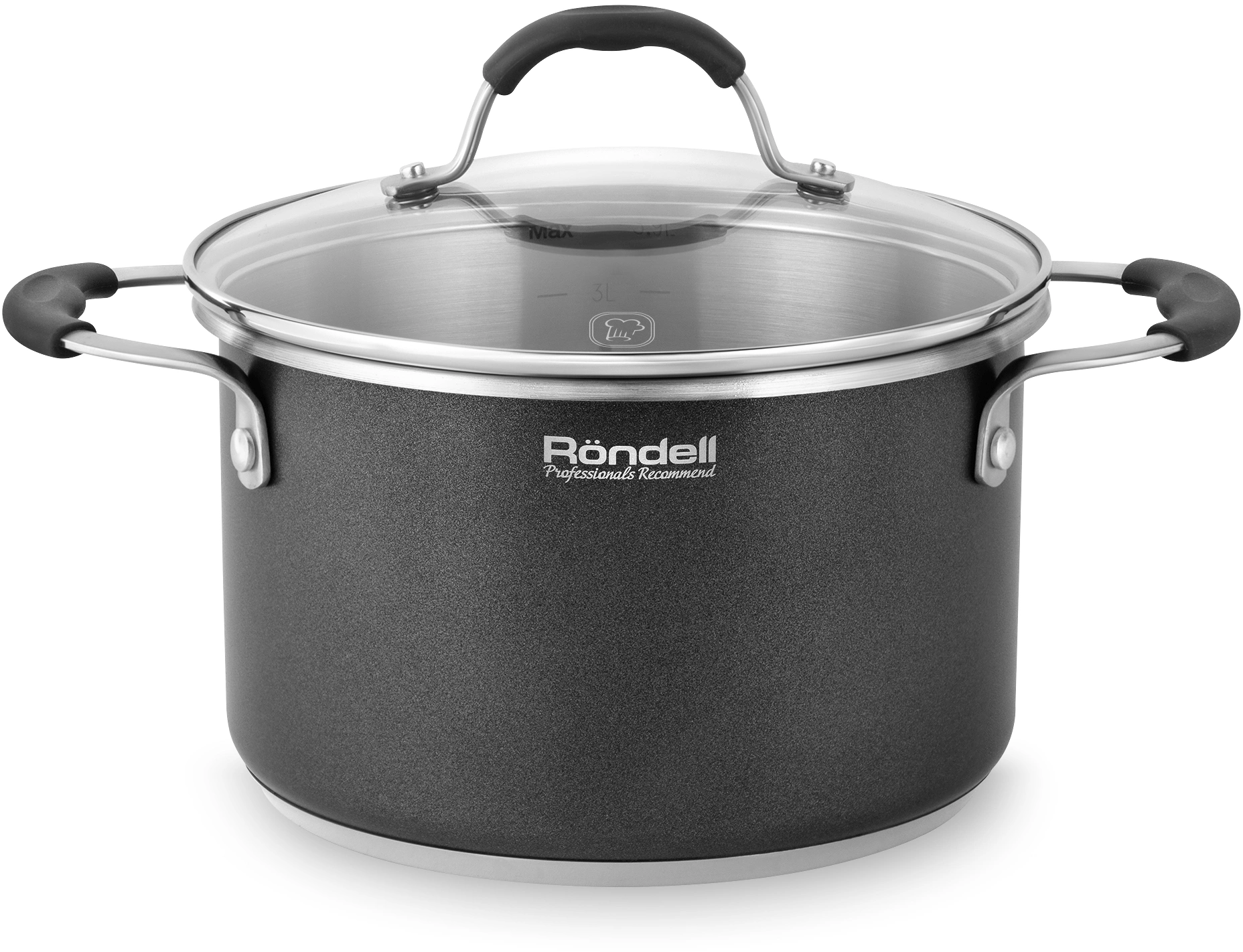 Кастрюля Rondell Stern RDS-010 3.9л. d=20см (с крышкой) т.серый — фото 1