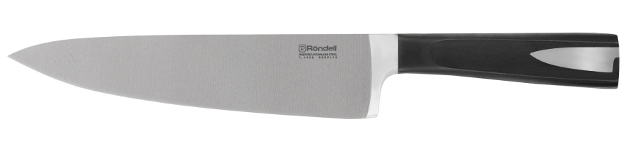Нож кухонный Rondell Cascara RD-685 стальной поварской лезв.200мм прямая заточка черный блистер