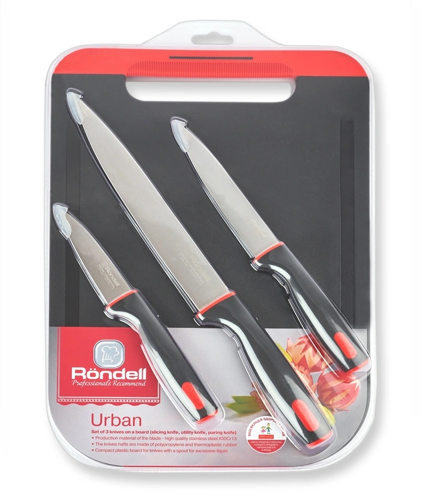 Набор ножей кухон. Rondell Urban RD-1010 компл.:4предм. разд.дос. черный/красный блистер — миниатюра 6