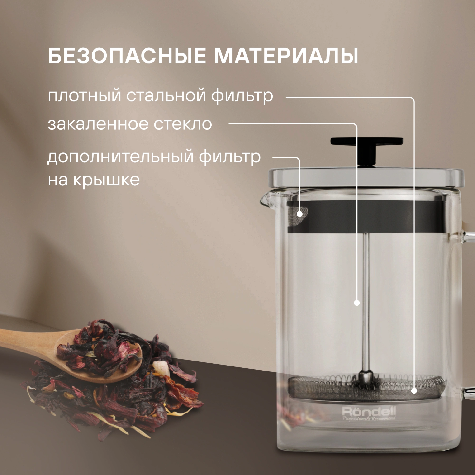 Френч-пресс Rondell Dual RDS-1063 0.8л прозрачный — миниатюра 5