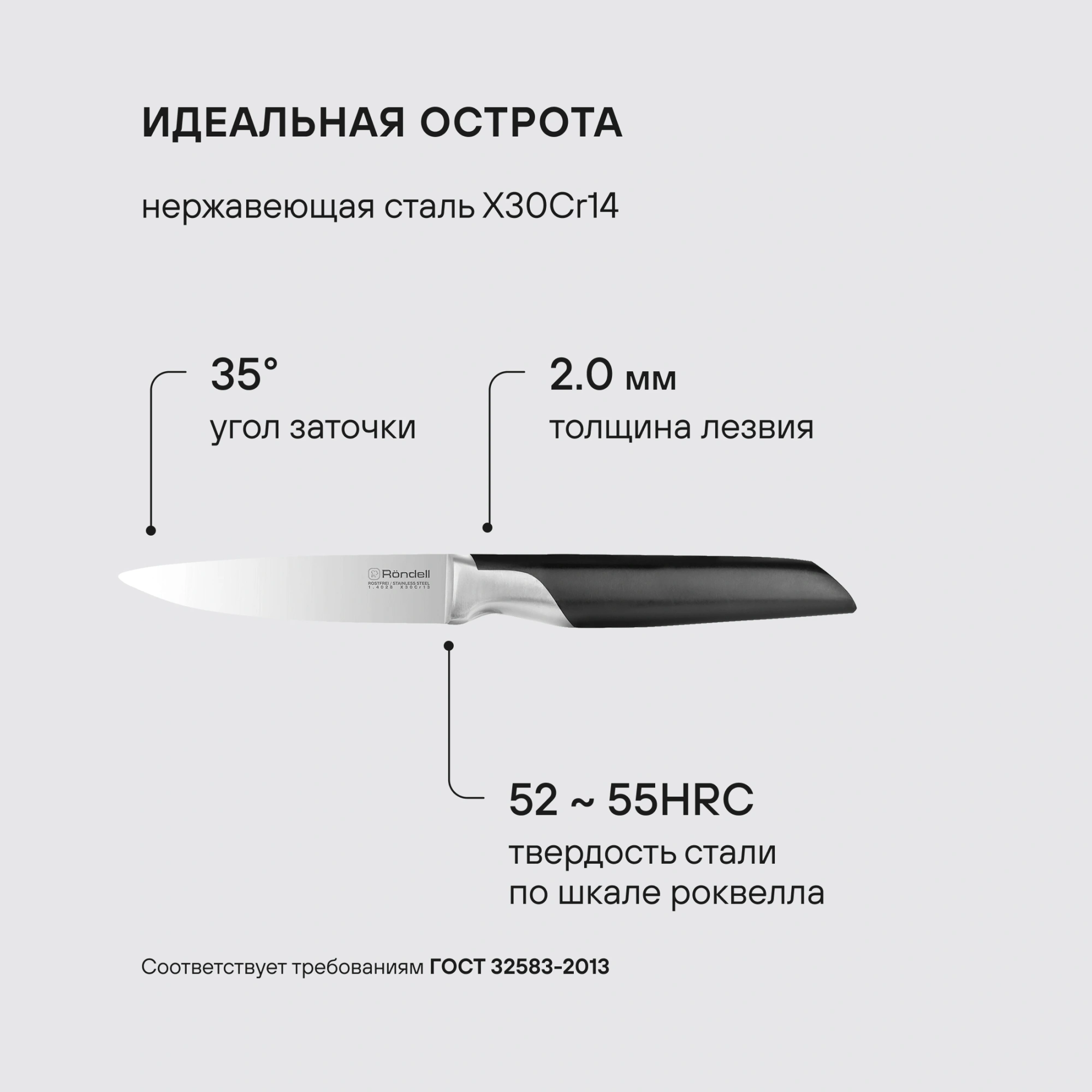 Нож кухонный Rondell Brando RD-1433 стальной универсальный для овощей лезв.90мм прямая заточка черный блистер — миниатюра 6