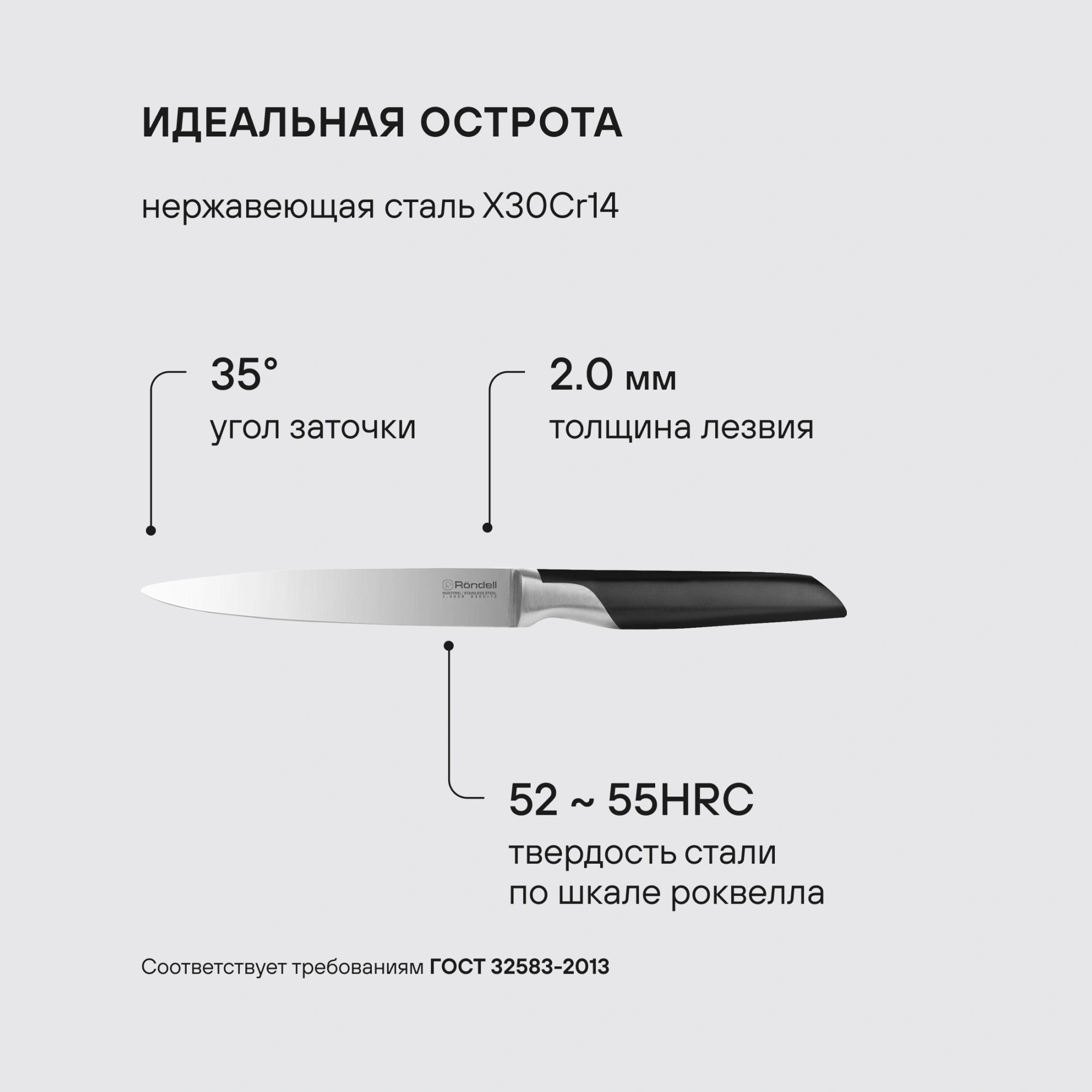 Нож кухонный Rondell Brando RD-1434 стальной универсальный лезв.127мм прямая заточка черный блистер — миниатюра 6