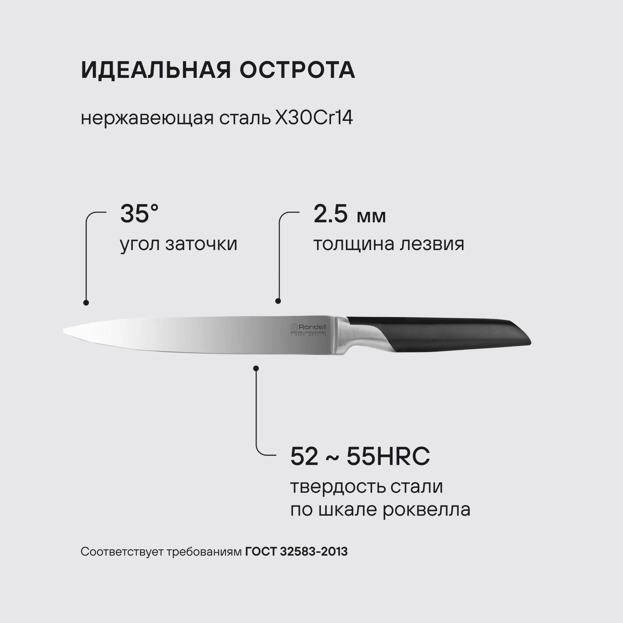 Нож кухонный Rondell Brando RD-1435 стальной разделочный лезв.200мм прямая заточка черный блистер — миниатюра 6