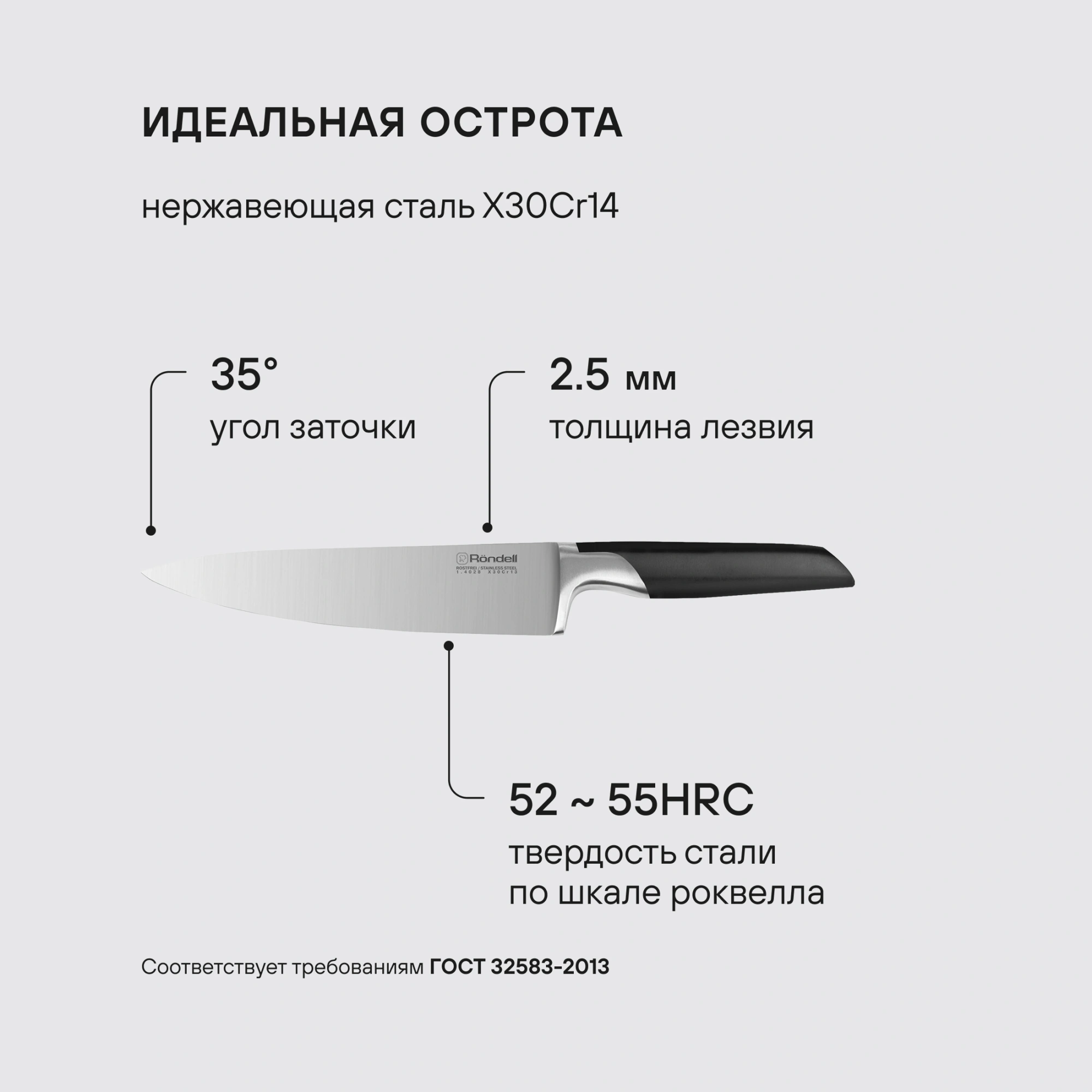 Нож кухонный Rondell Brando RD-1436 стальной поварской лезв.200мм прямая заточка черный блистер — миниатюра 6