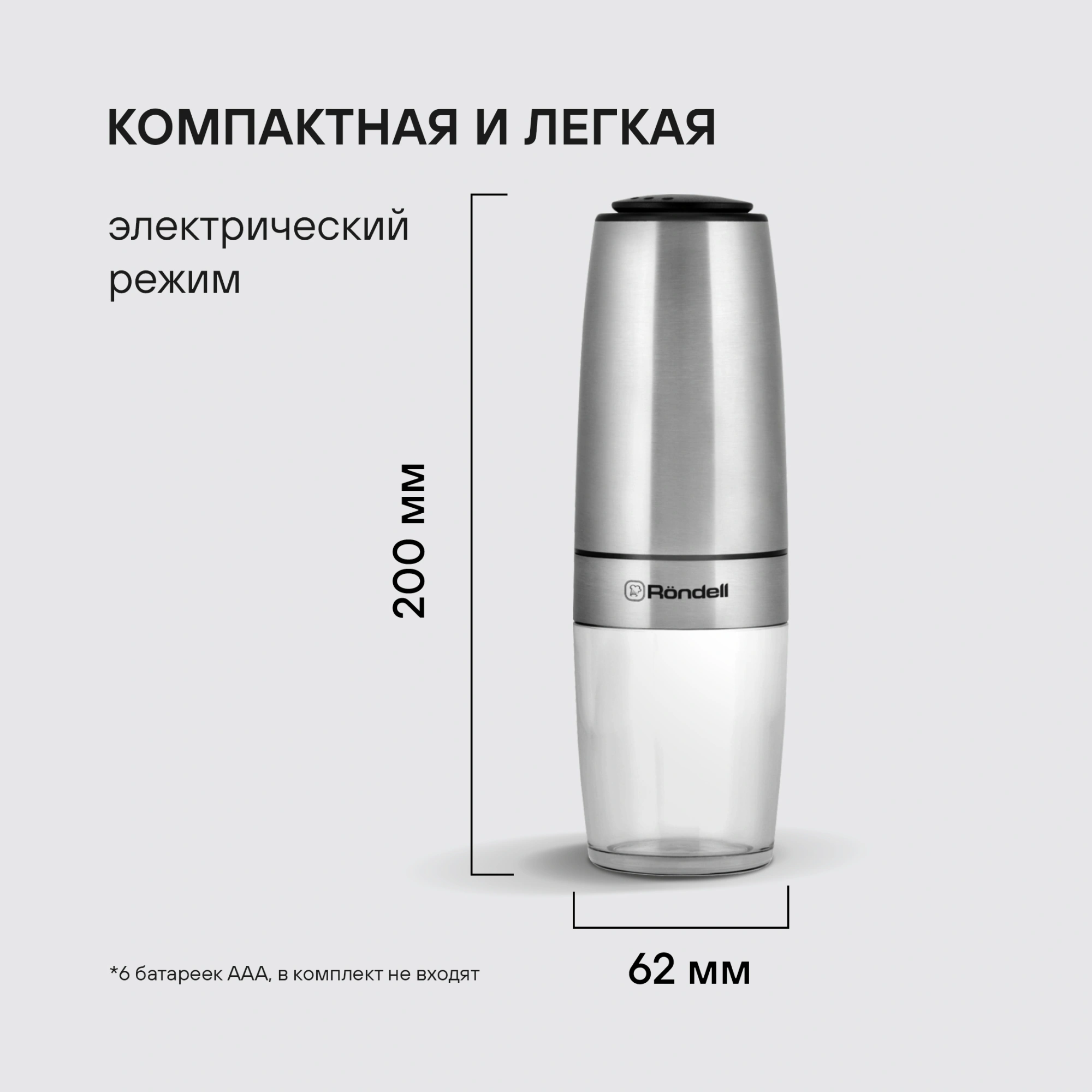 Мельница электр. Rondell Loft Professional RD-1508 для перца/соли стальной — миниатюра 11