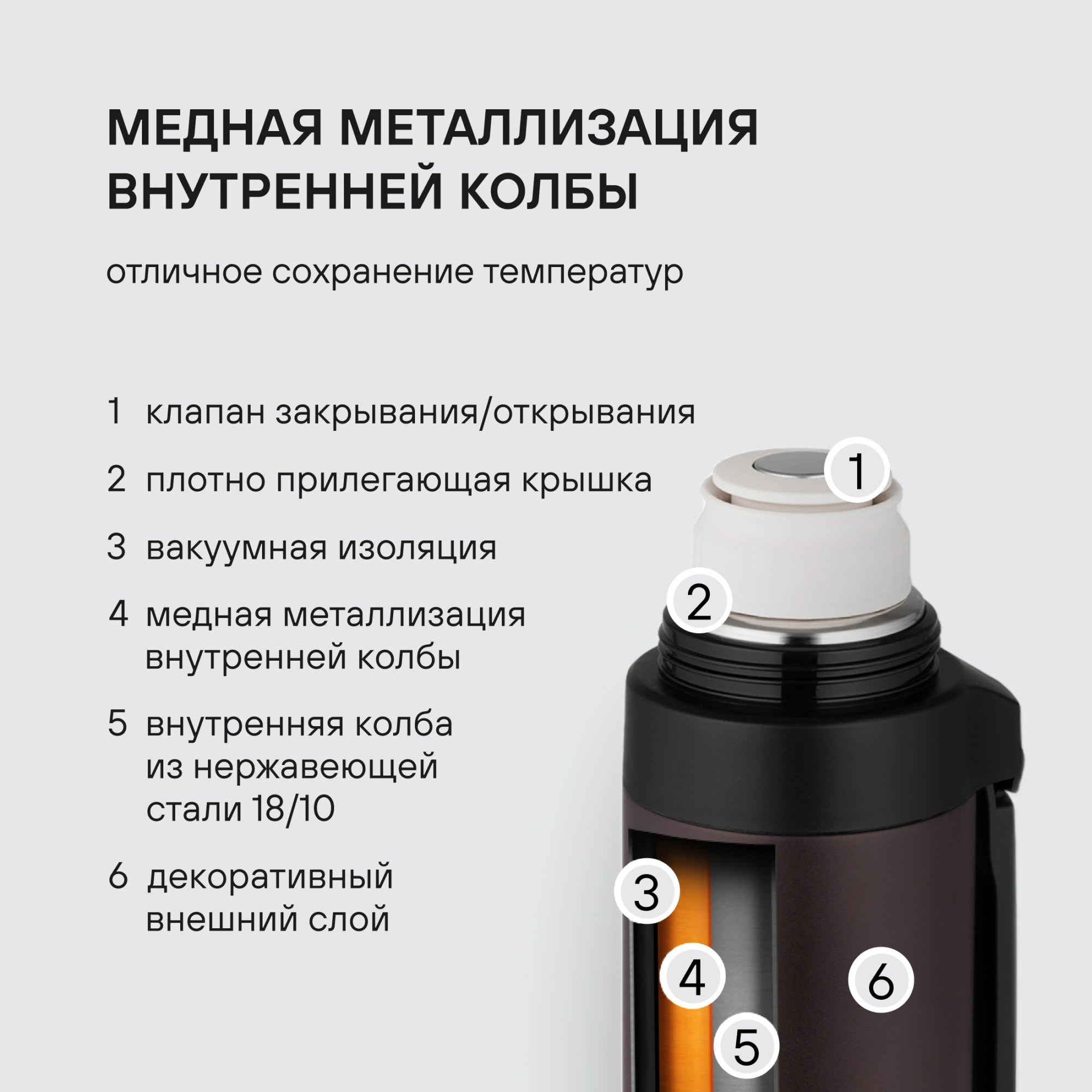 Термос для напитков Rondell Tierno RDS-1657 1.5л. бордовый картонная коробка — миниатюра 8