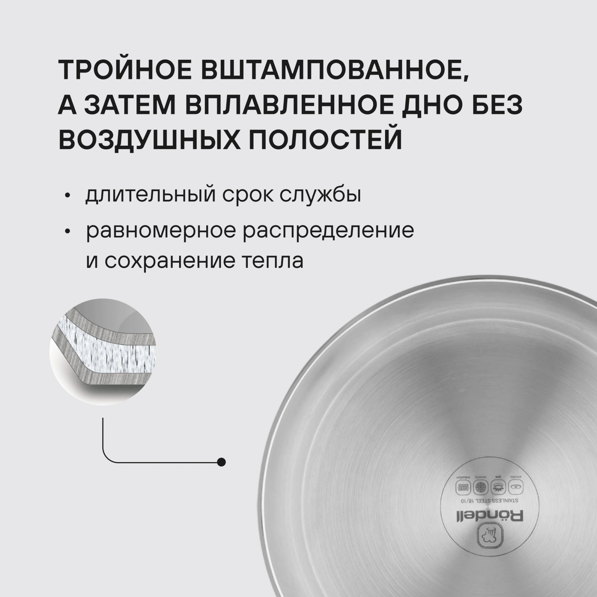 Сковорода Rondell Prime RDS-1677 круглая 26см покрытие: Eclipse ручка несъемная (без крышки) стальной — миниатюра 17