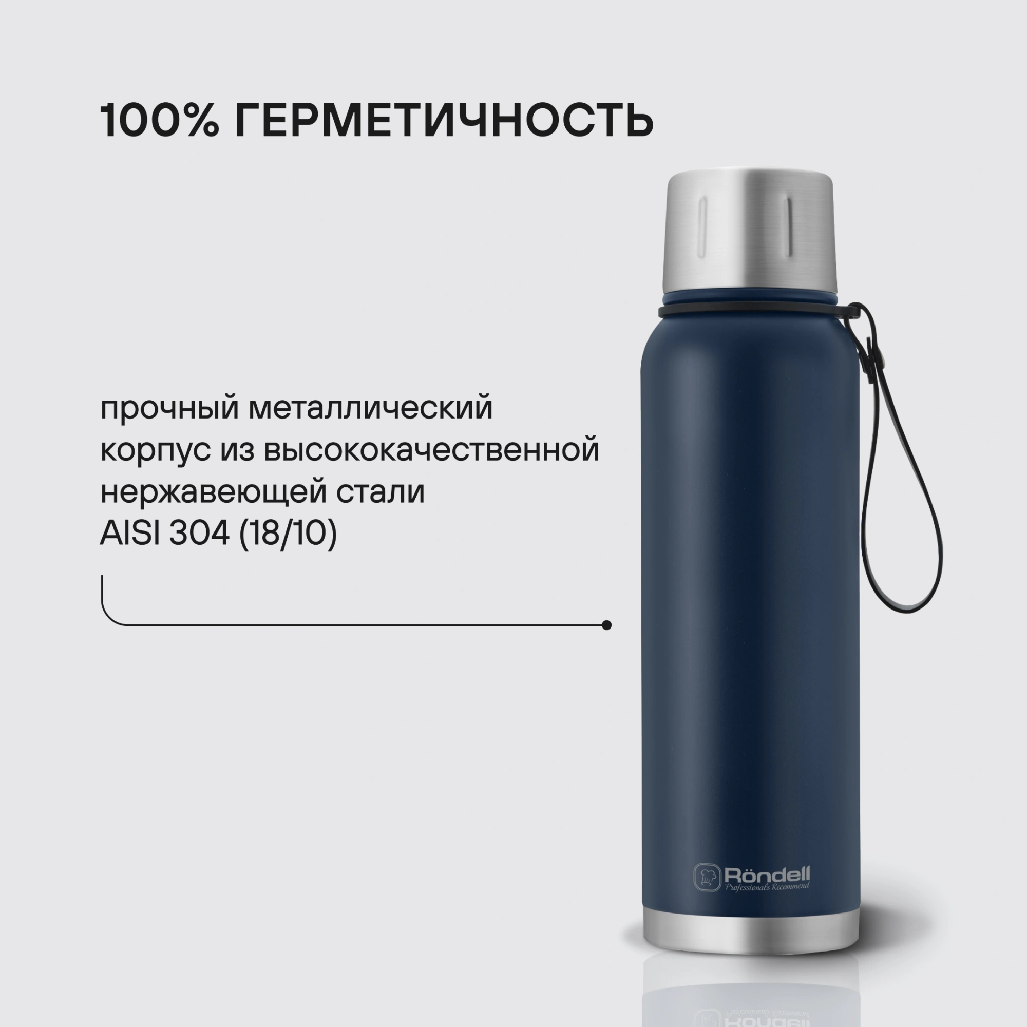 Термос Rondell Promenade RDS-1820 для напитков 1л. синий карт. коробка — миниатюра 7