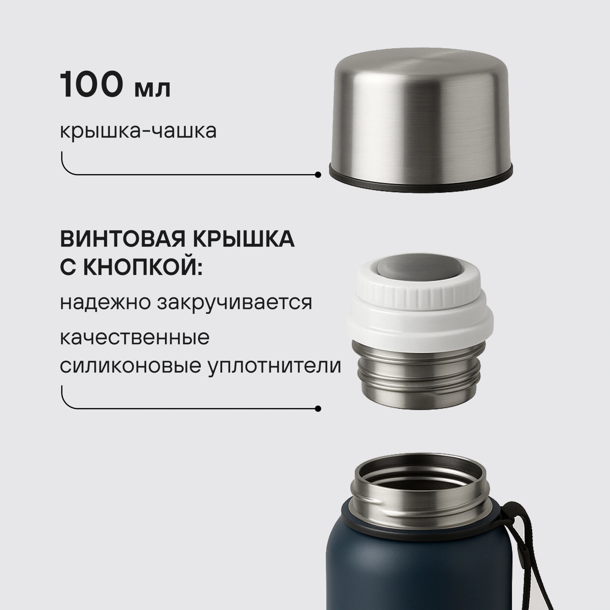 Термос Rondell Promenade RDS-1820 для напитков 1л. синий карт. коробка — миниатюра 11