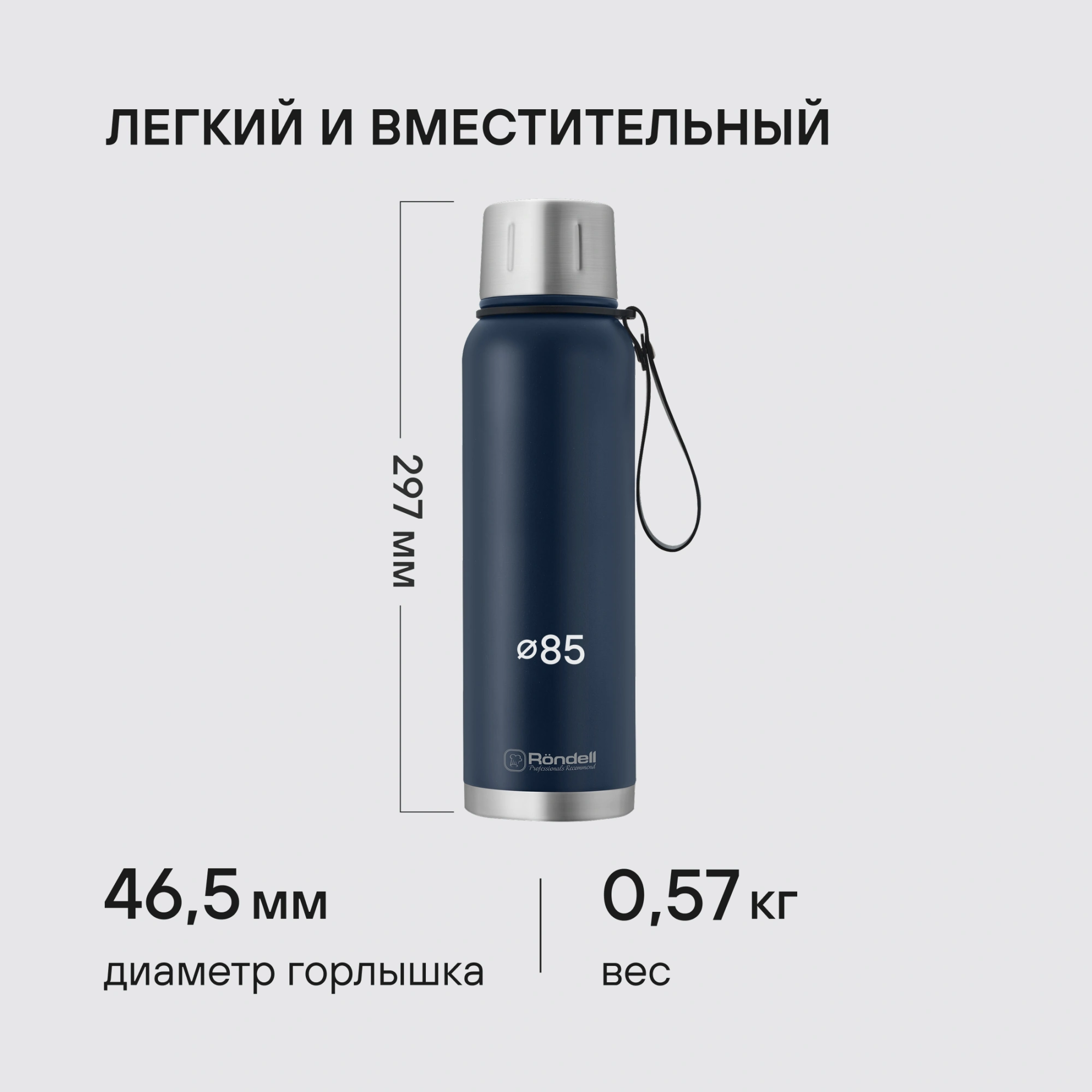 Термос Rondell Promenade RDS-1820 для напитков 1л. синий карт. коробка — миниатюра 13