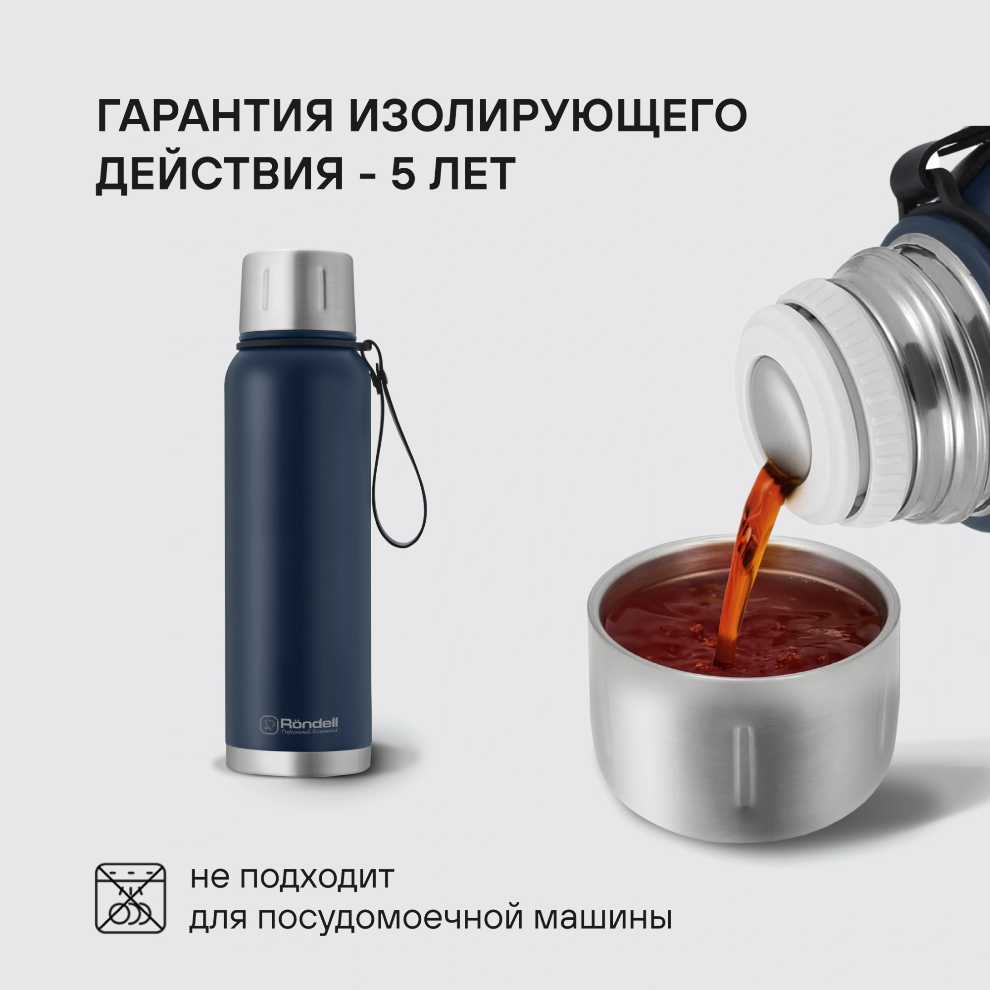 Термос Rondell Promenade RDS-1820 для напитков 1л. синий карт. коробка — миниатюра 15