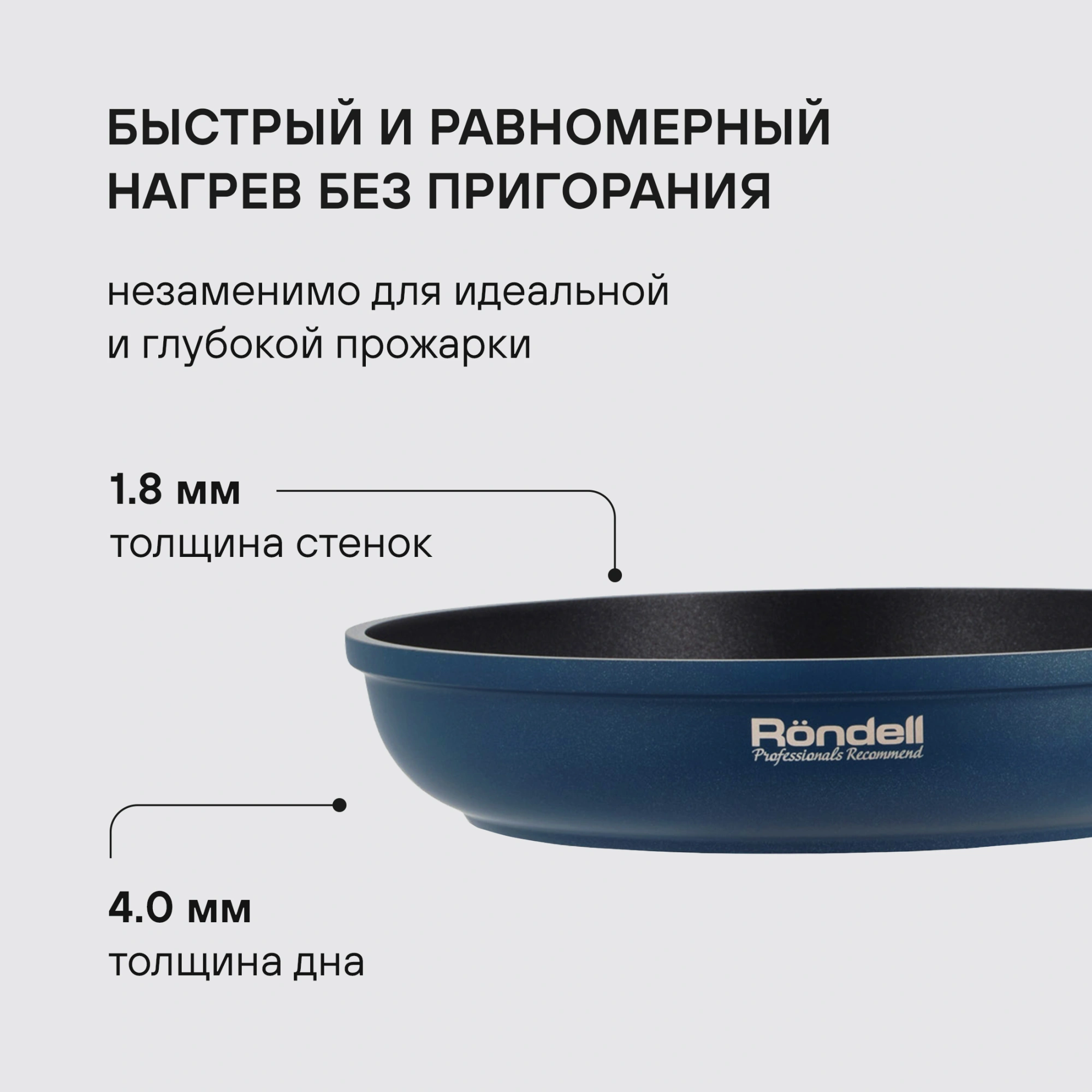 Сковорода Rondell Del mar RDA-1849 круглая 28см покрытие: Xylan Plus ручка съемная (без крышки) синий — миниатюра 7