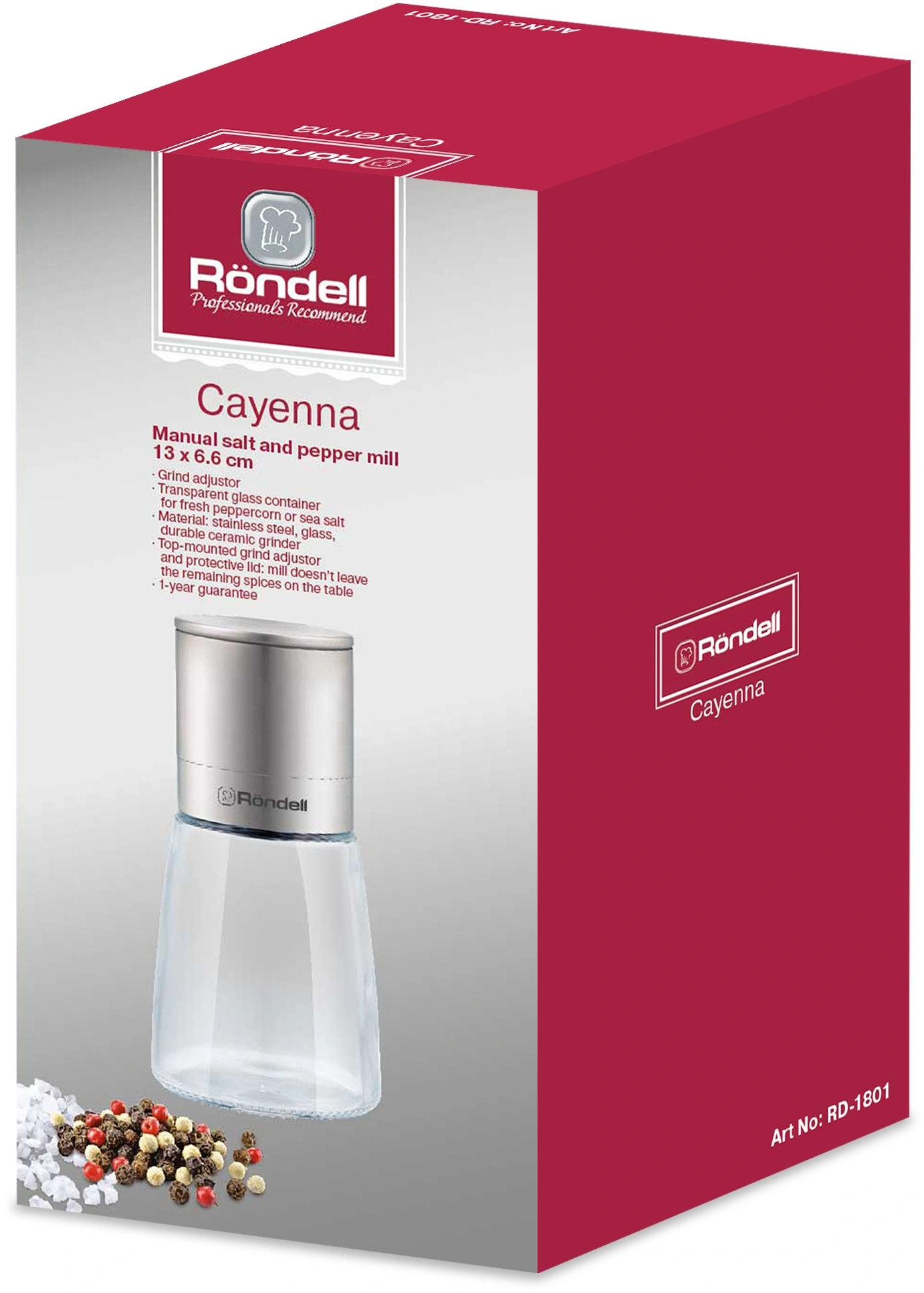 Мельница мех. Rondell Cayenna RD-1801 для перца/соли стальной — миниатюра 2