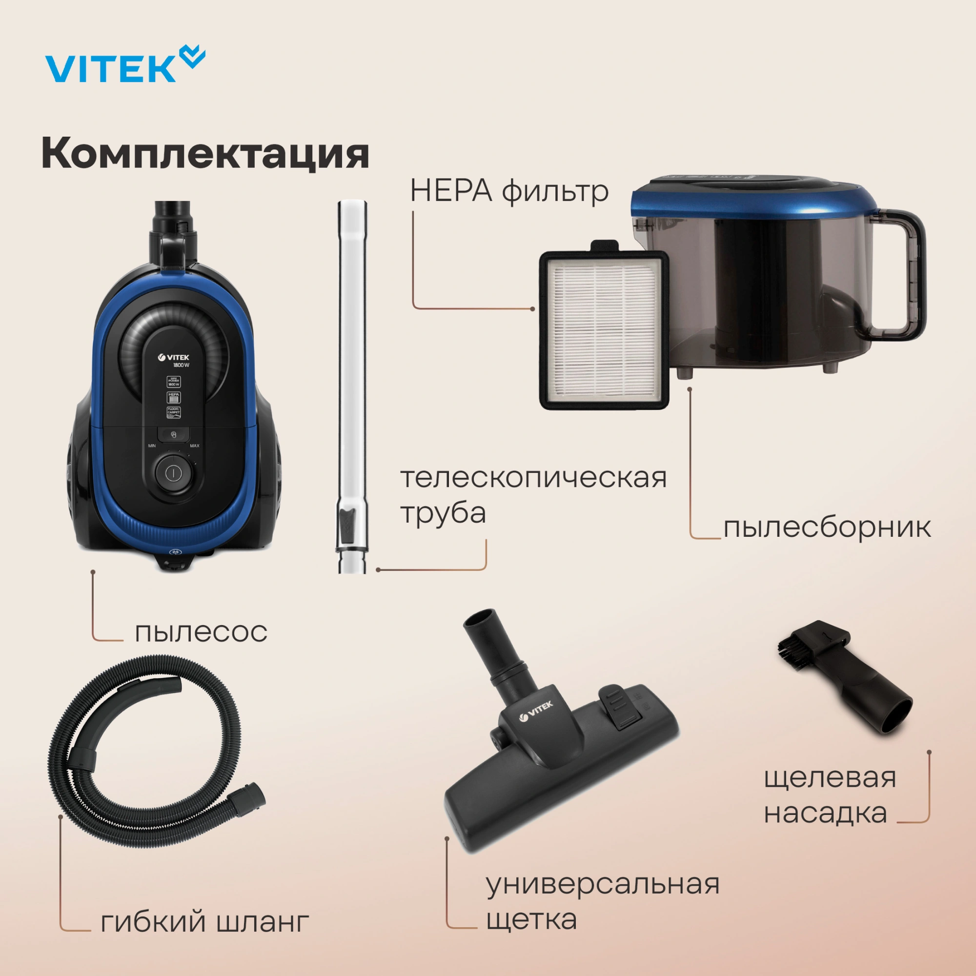 Пылесос Vitek VT-1842 2000Вт синий — миниатюра 7