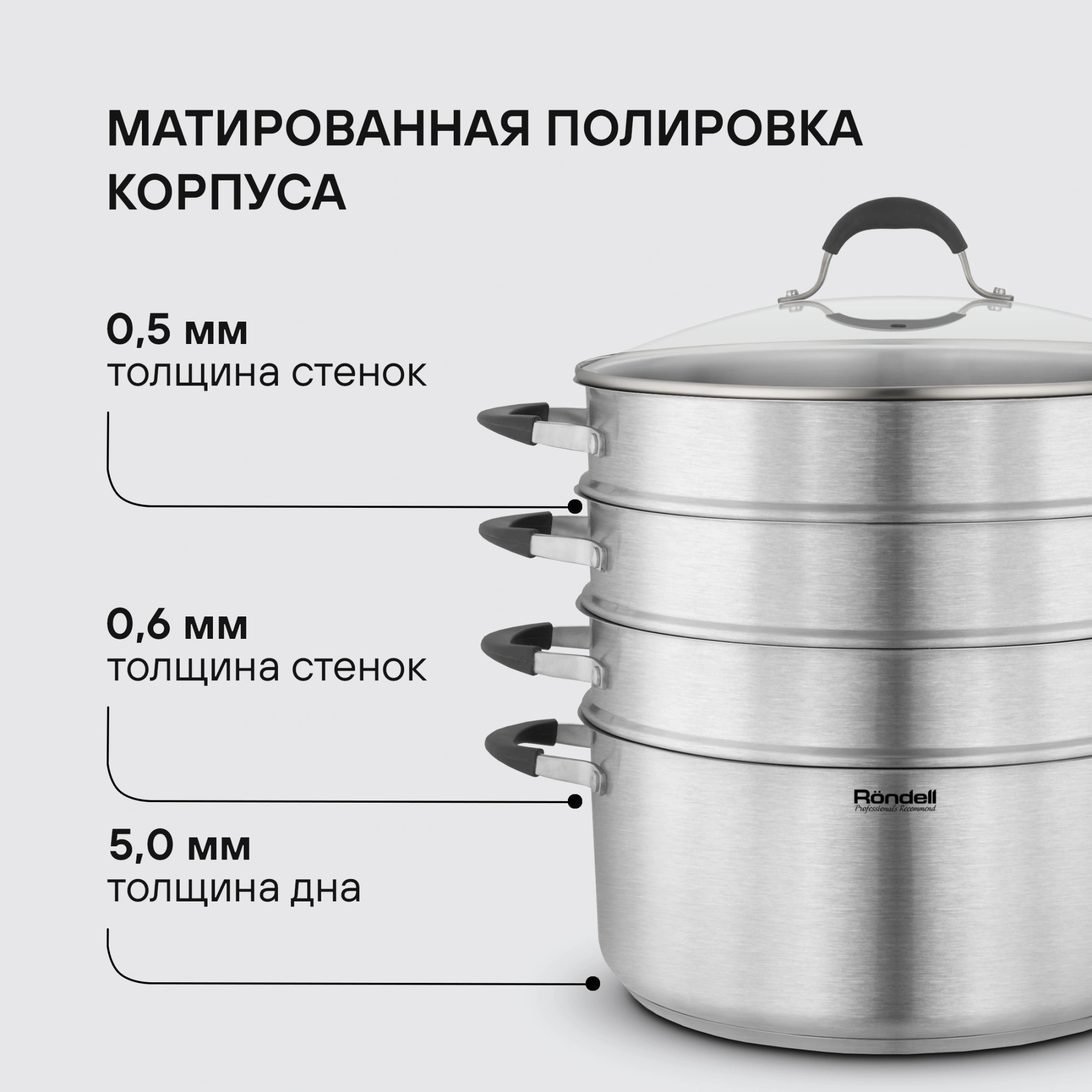 Кастрюля-пароварка Rondell RDS-1815 30.4л. d=32см (с крышкой) стальной — миниатюра 8