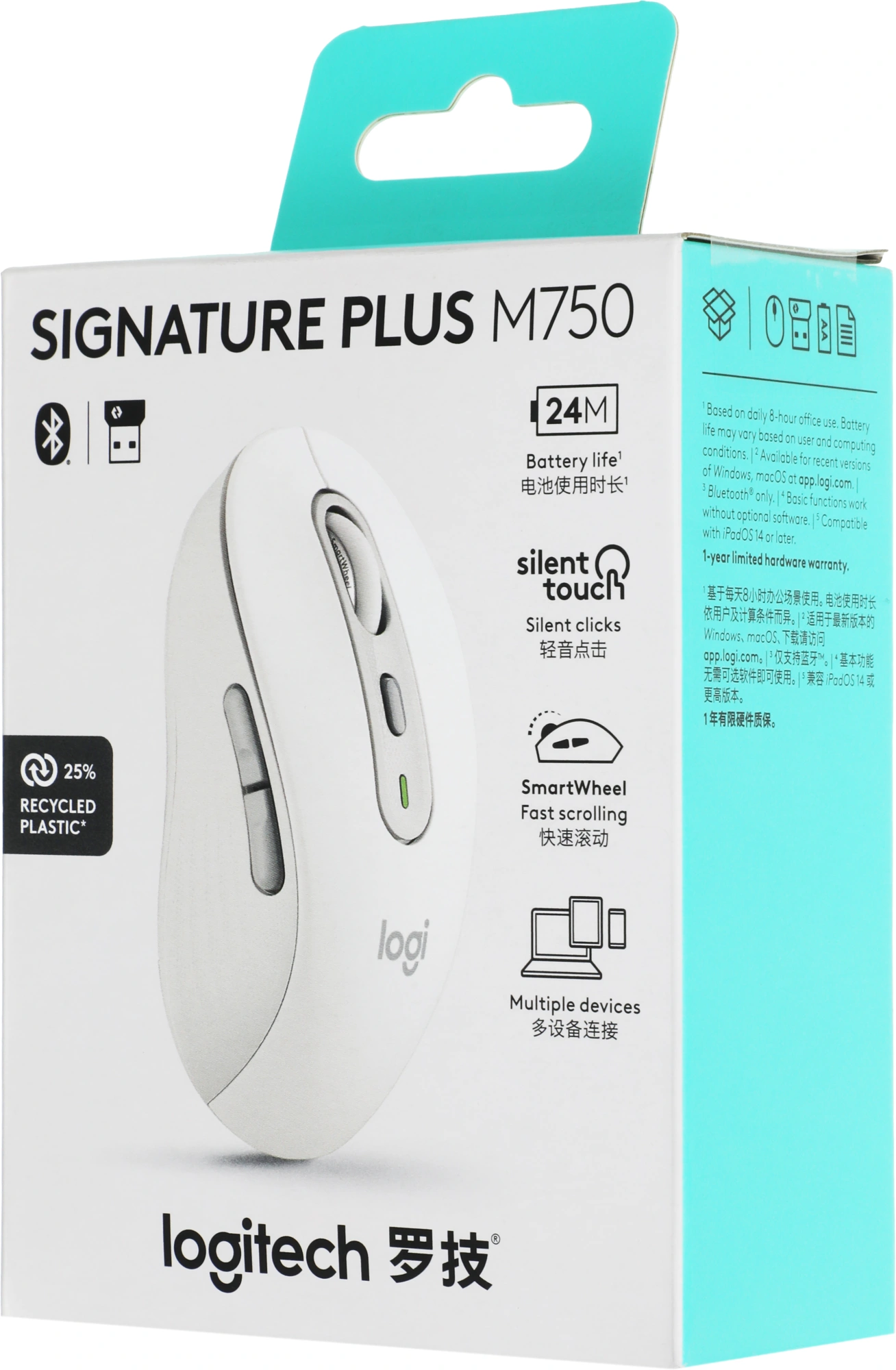 Мышь Logitech M750 белый оптическая 4000dpi беспров. BT/Radio USB 5but (910-006271) — фото 1