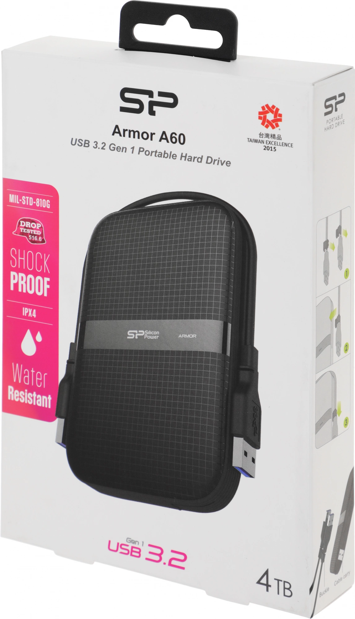 Жесткий диск Silicon Power USB3.0 4TB SP040TBPHDA60S3A A60 Armor 2.5" черный — миниатюра 3