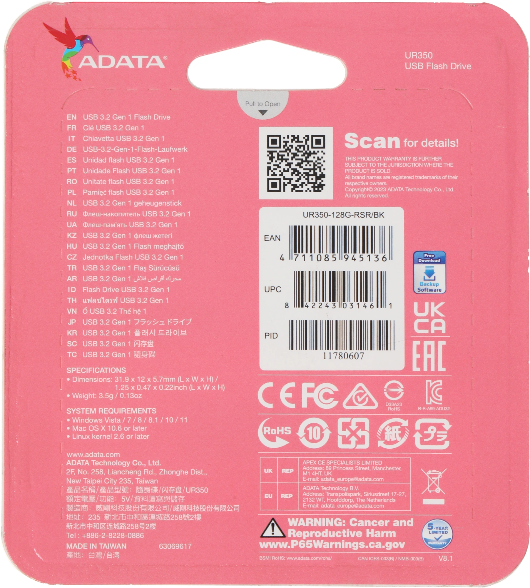 Флеш Диск A-Data 128GB UR350 UR350-128G-RSR/BK USB3.2 серебристый/черный — миниатюра 5