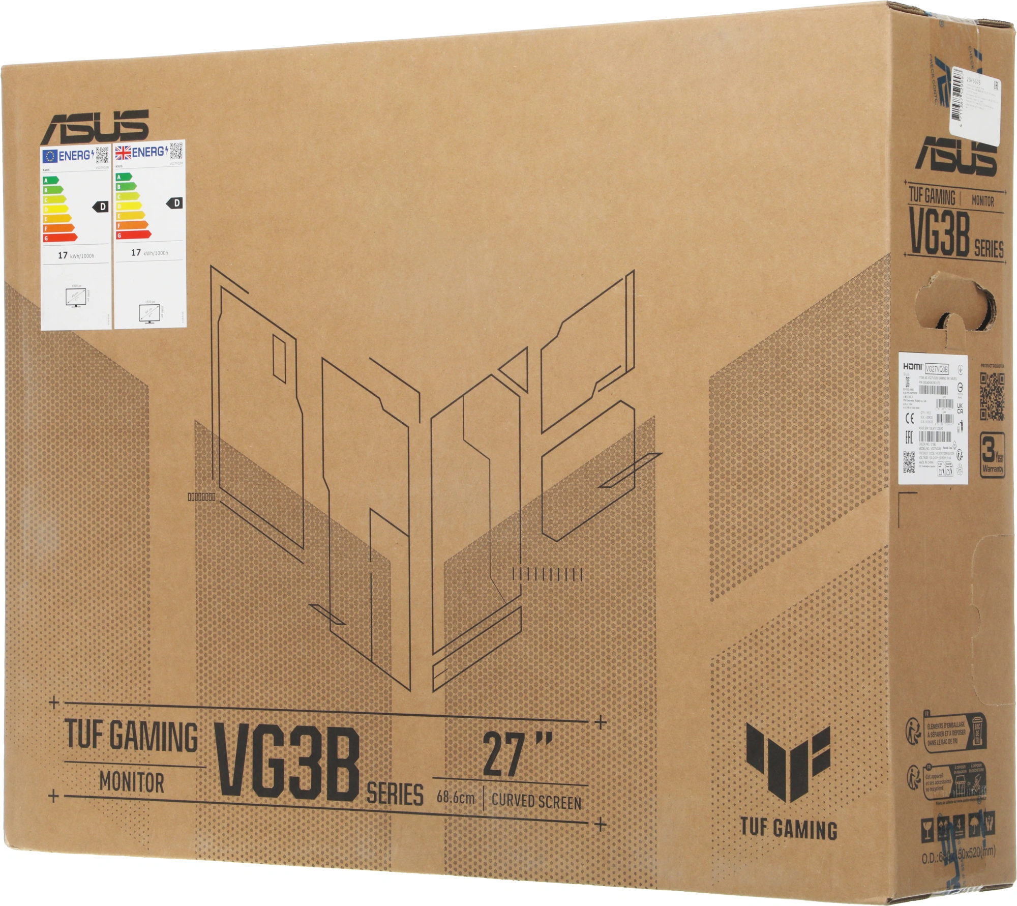 Монитор Asus 27" TUF Gaming VG27VQ3B черный VA LED 16:9 HDMI M/M матовая 250cd 178гр/178гр 1920x1080 180Hz FreeSync DP FHD 4.9кг — миниатюра 7