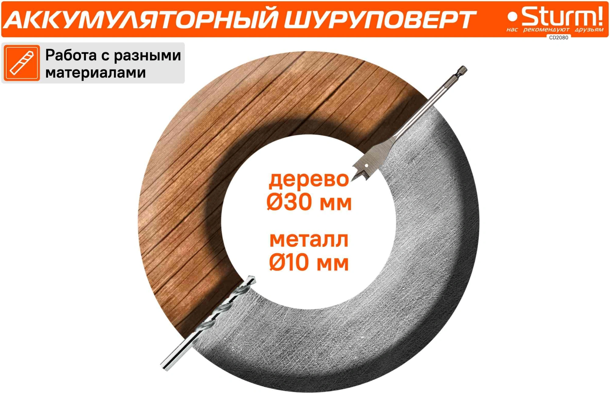 Дрель-шуруповерт Sturm! CD2080 аккум. патрон:быстрозажимной (кейс в комплекте) — миниатюра 17