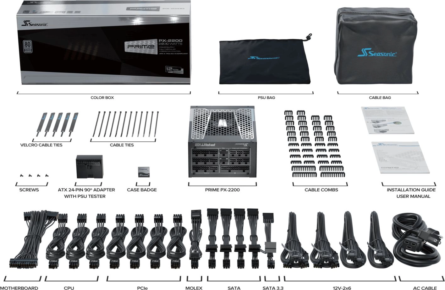 Блок питания Seasonic ATX 2200W Prime PX-2200 80+ platinum (20+4pin) APFC 135mm fan 18xSATA Cab Manag RTL — миниатюра 6