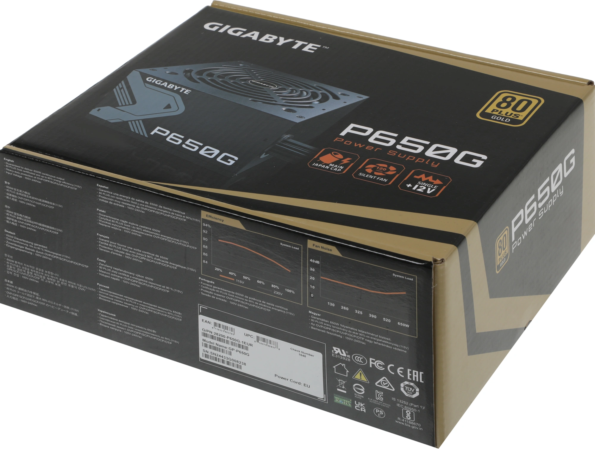 Блок питания Gigabyte ATX 650W GP-P650G PG5 80+ gold (20+4pin) APFC 120mm fan 6xSATA RTL — миниатюра 9