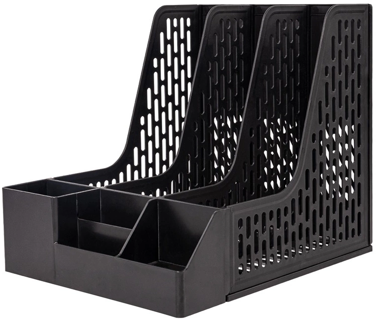 Лоток вертикальный Deli E9847 BLACK 3отд. сборный для бумаг 253x320x275мм черный пластик пластиковый пакет