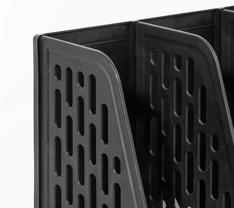 Лоток вертикальный Deli E9847 BLACK 3отд. сборный для бумаг 253x320x275мм черный пластик пластиковый пакет — миниатюра 3