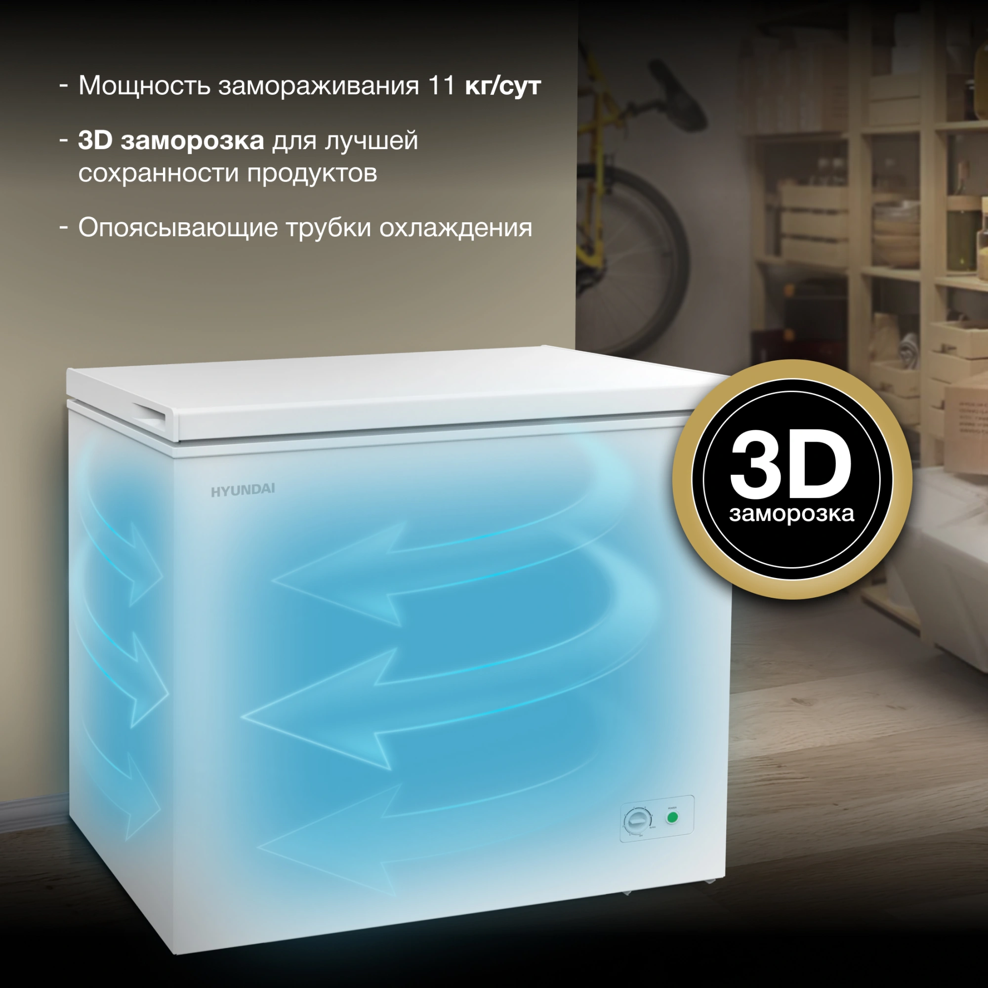 Морозильный ларь Hyundai CH25031 белый 120Вт — миниатюра 3