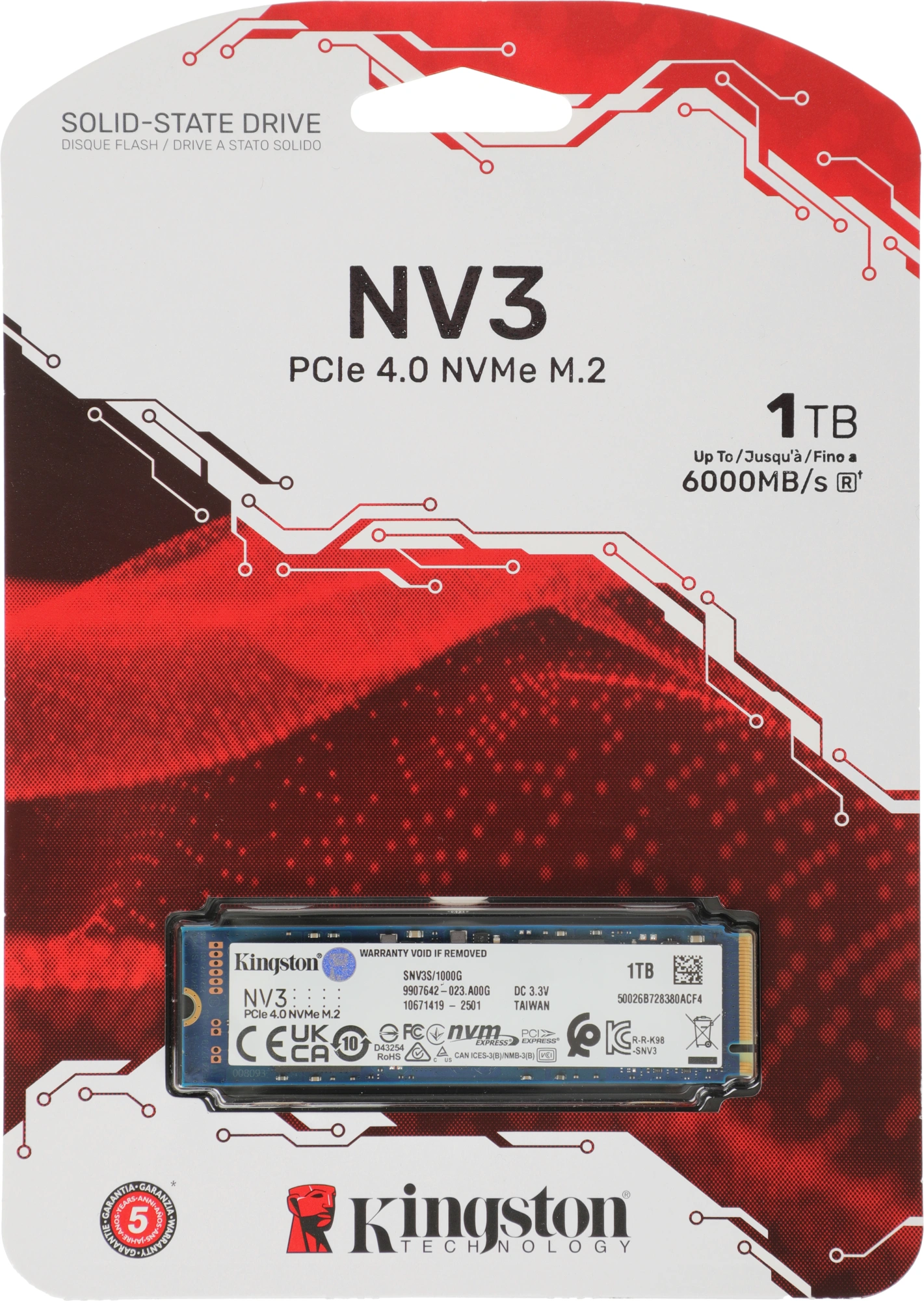 Накопитель SSD Kingston PCIe 4.0 x4 1TB SNV3S/1000G NV3 M.2 2280 — миниатюра 4