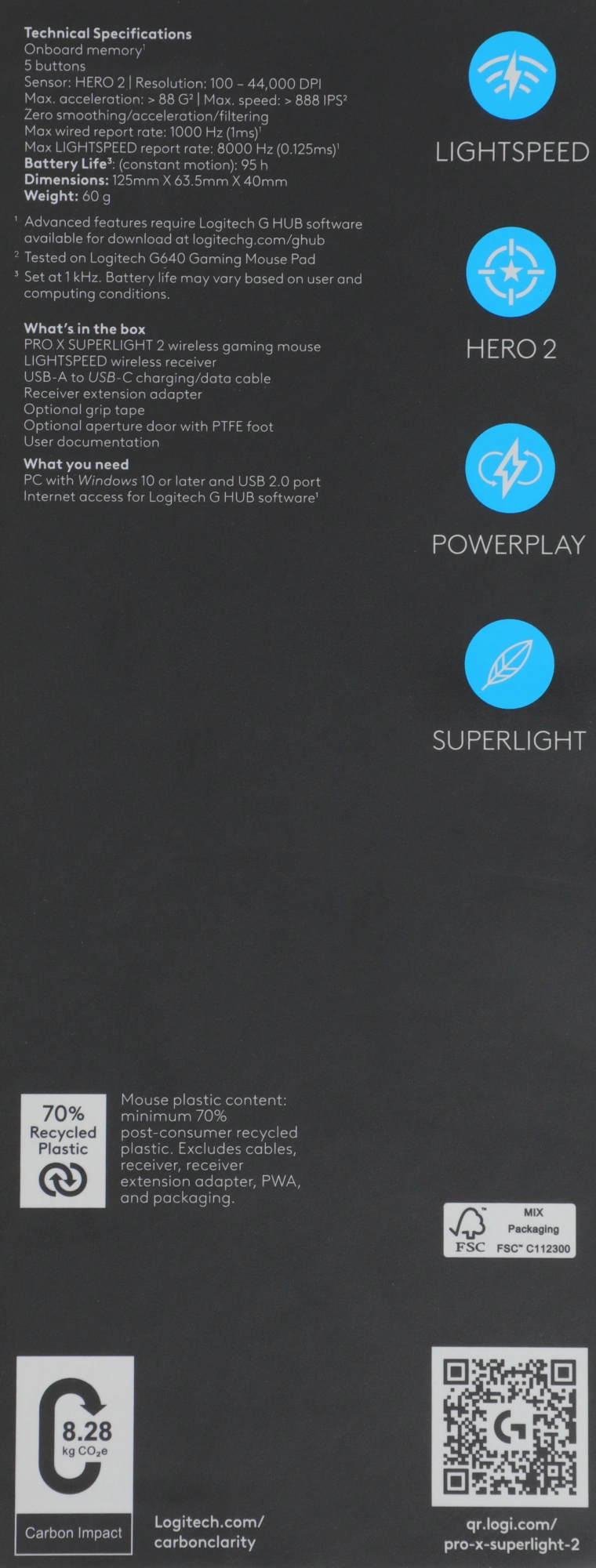 Мышь Logitech G Pro X Superlight 2 черный оптическая 32000dpi беспров. USB 4but (910-006632) — миниатюра 12