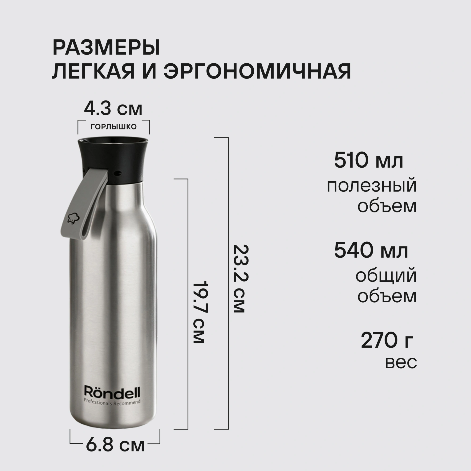 Термокружка для напитков Rondell Breve RDS-1883 0.5л. стальной матовый картонная коробка — миниатюра 11