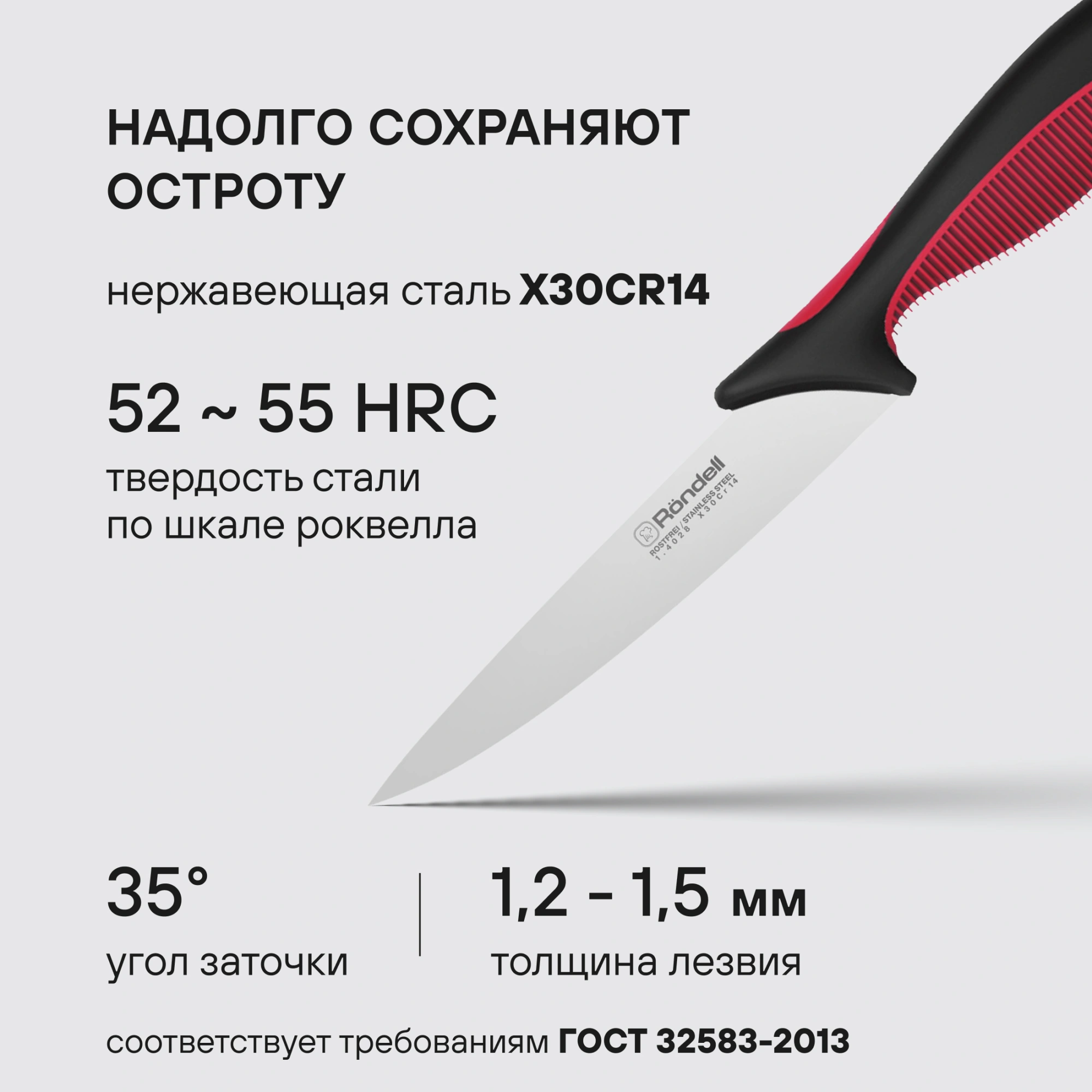 Набор ножей кухон. Rondell Arsenale RD-1891 компл.:4предм. разд.дос. черный/бордовый блистер — миниатюра 11