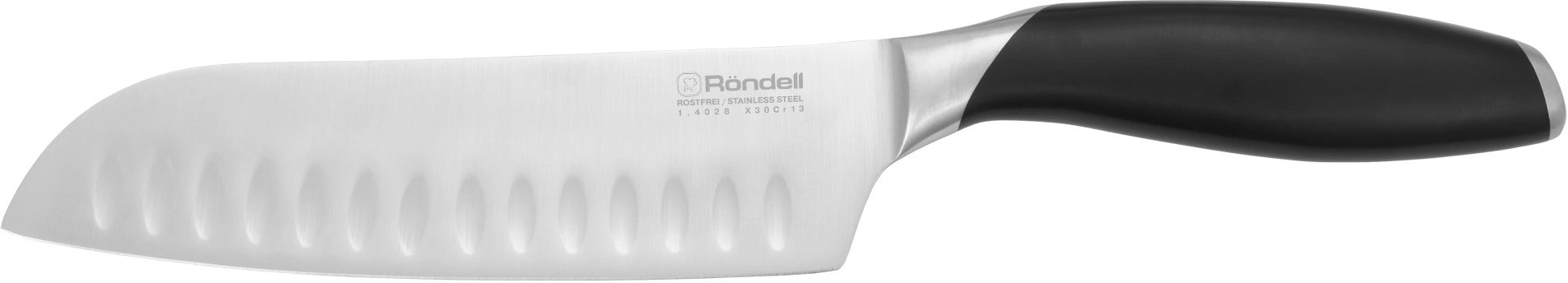 Нож кухонный Rondell Gasta RD-1866 стальной сантоку для измельчения лезв.178мм прямая заточка черный блистер — миниатюра 2