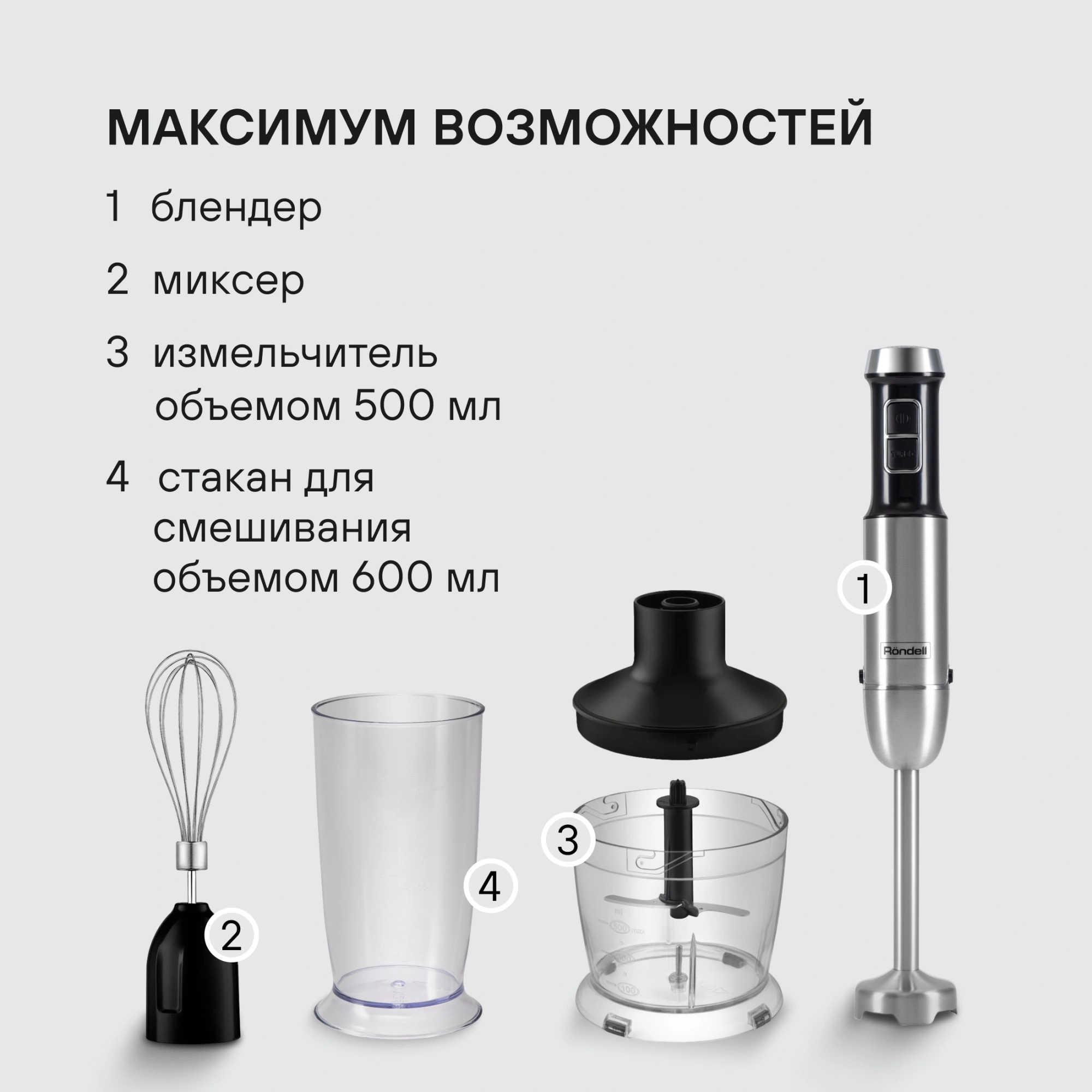 Блендер погружной Rondell RDE-1306 1200Вт черный/серебристый — миниатюра 14