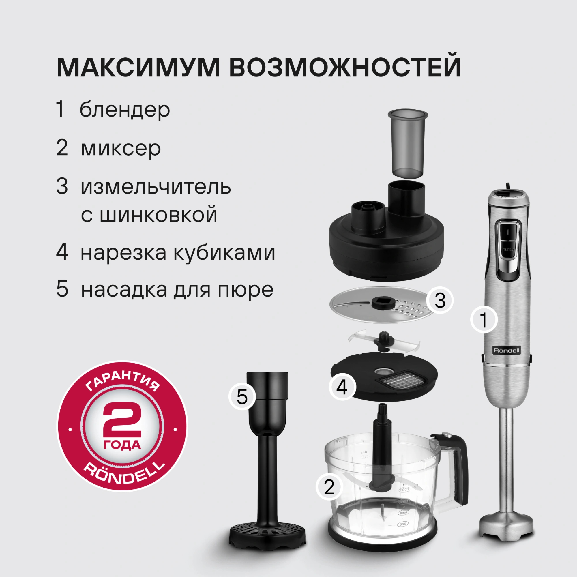 Блендер погружной Rondell RDE-1307 1000Вт черный/серебристый — миниатюра 12