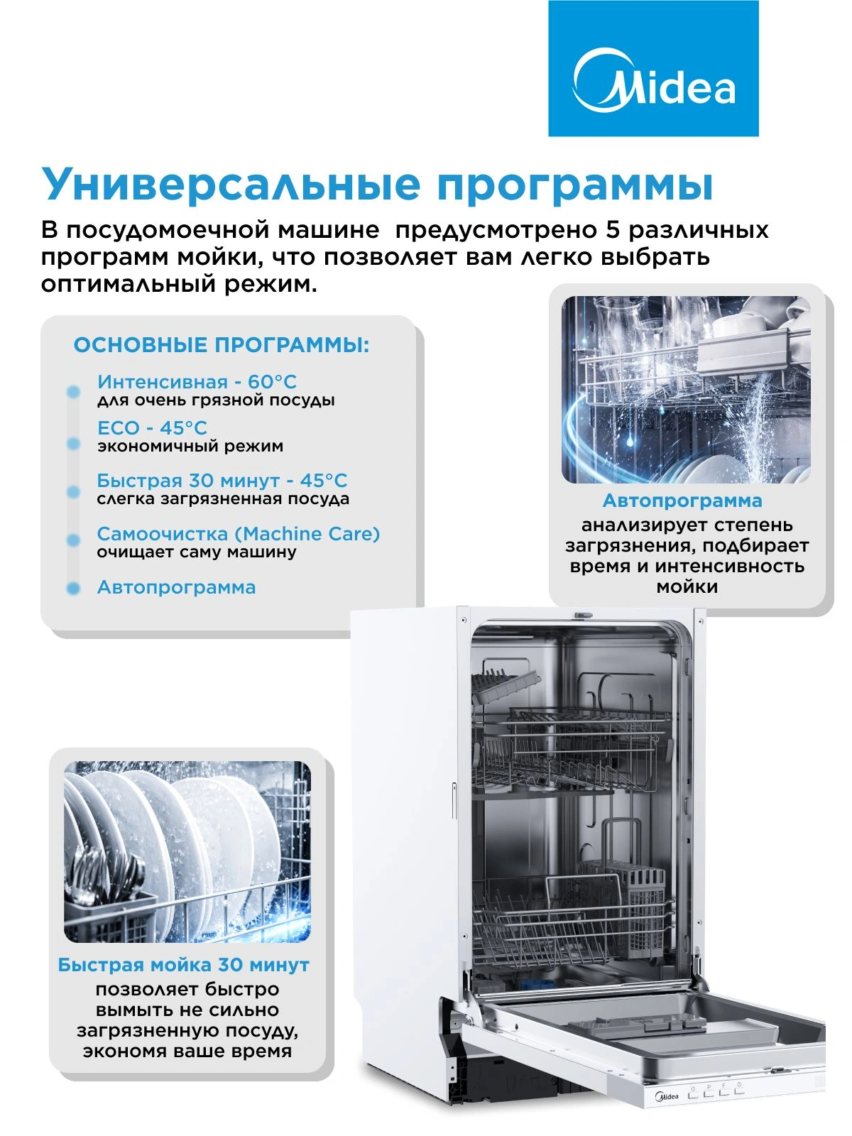 Посудомоечная машина встраив. Midea MID45S050 2100Вт узкая — миниатюра 12