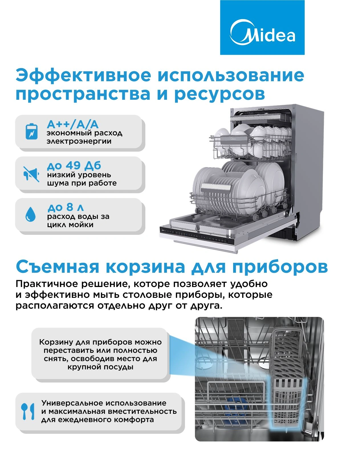 Посудомоечная машина встраив. Midea MID45S050 2100Вт узкая — миниатюра 16