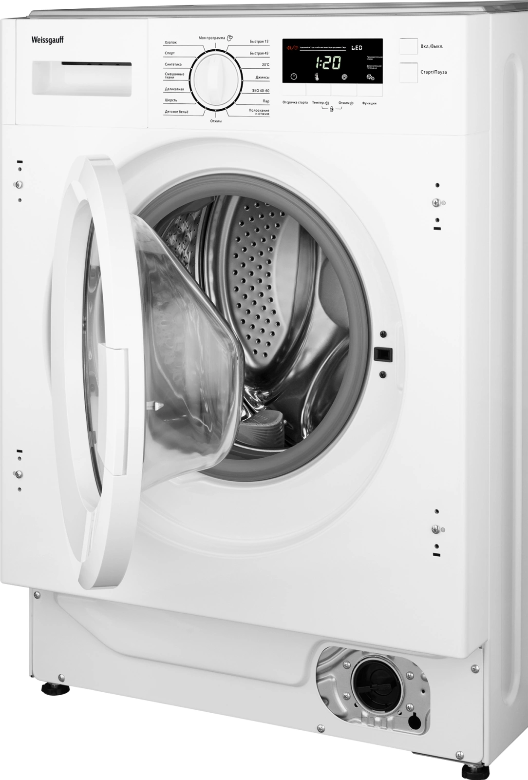 Стиральная машина Weissgauff WMI 6147 Inverter Steam класс:A+++ загрузка до 7кг отжим:1400об/мин белый инвертер — миниатюра 6