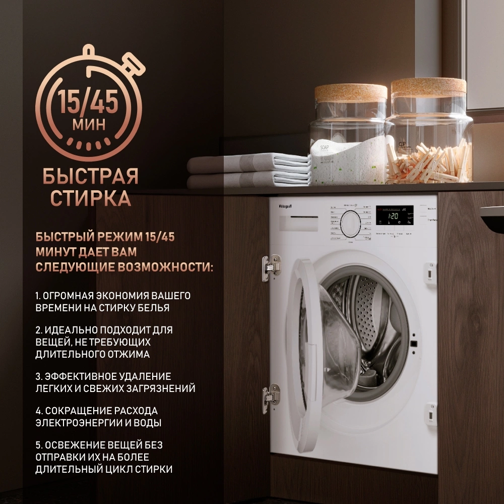 Стиральная машина Weissgauff WMI 6147 Inverter Steam класс:A+++ загрузка до 7кг отжим:1400об/мин белый инвертер — миниатюра 16