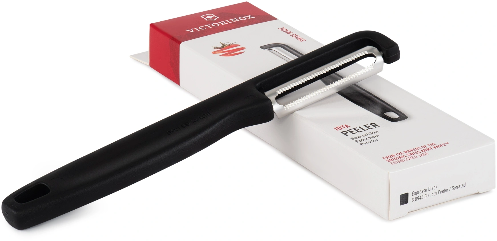 Овощечистка Victorinox Iotaс лезвием двухсторон. черный упак.:европодвес (6.0943.3) — миниатюра 4