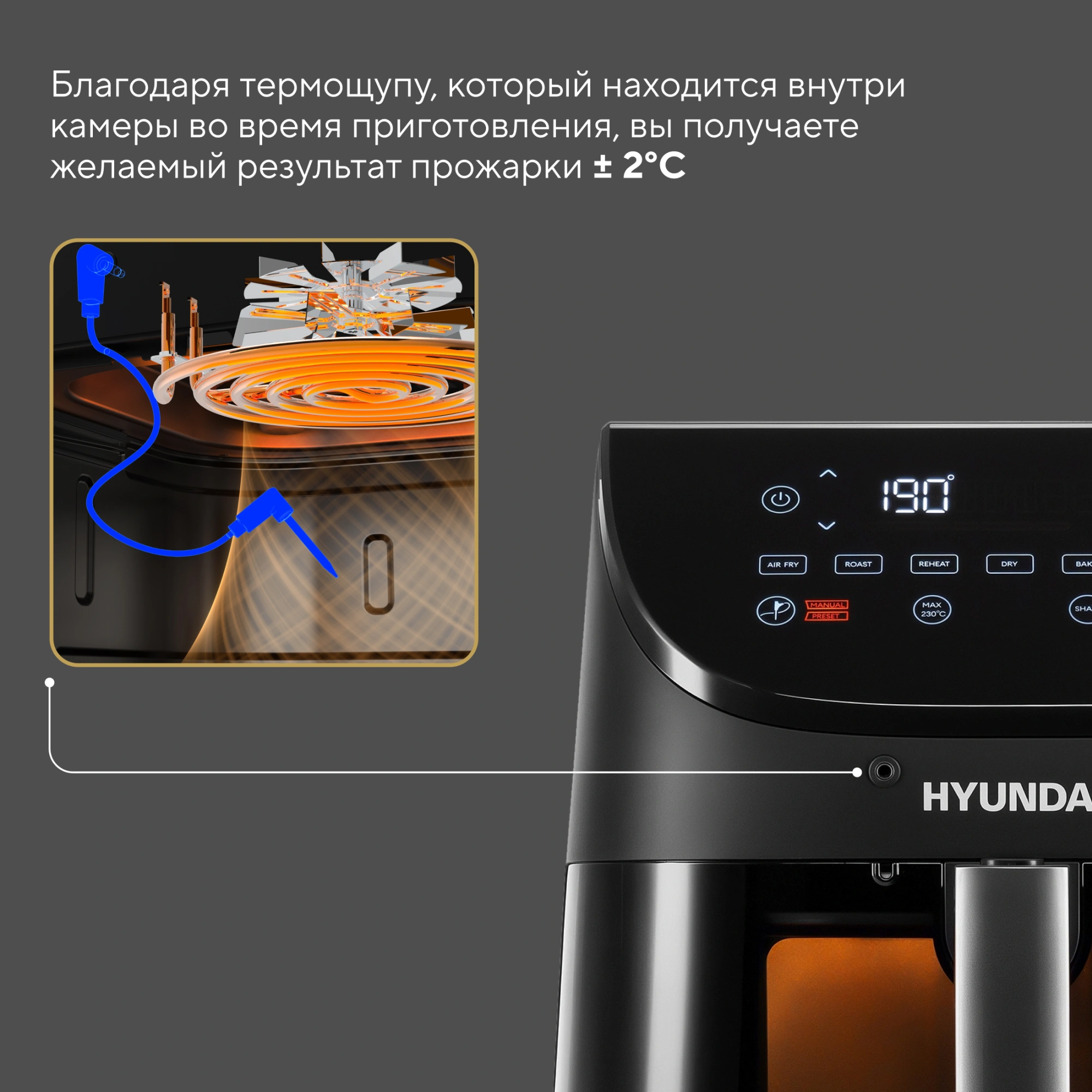 Аэрогриль Hyundai HYF-9090 6.5л 1700Вт черный/черный — миниатюра 26